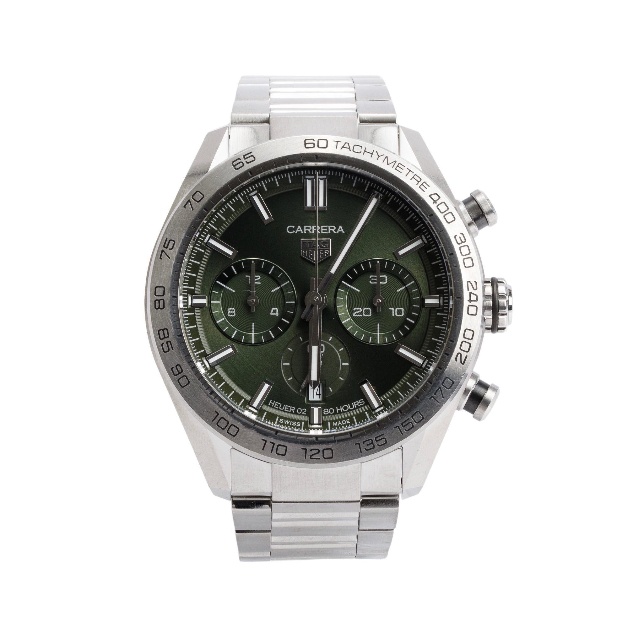 Tag Heuer Stainless Steel Carrera Green Dial 44 MM Automatic Chronograph Watch CBN2A10