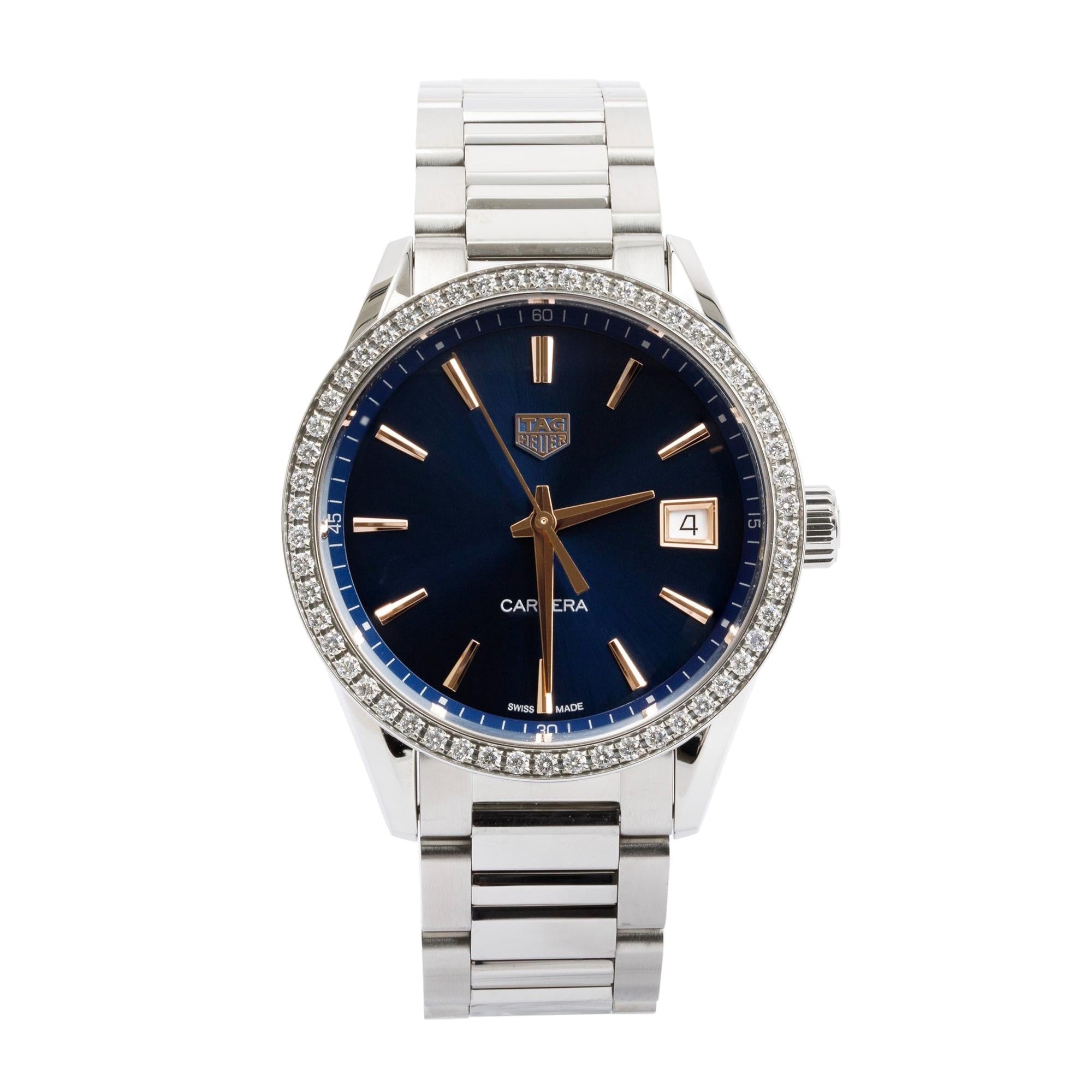 Tag Heuer Stainless Steel Diamond Bezel Carrera 36 MM Watch w/ Box & Papers