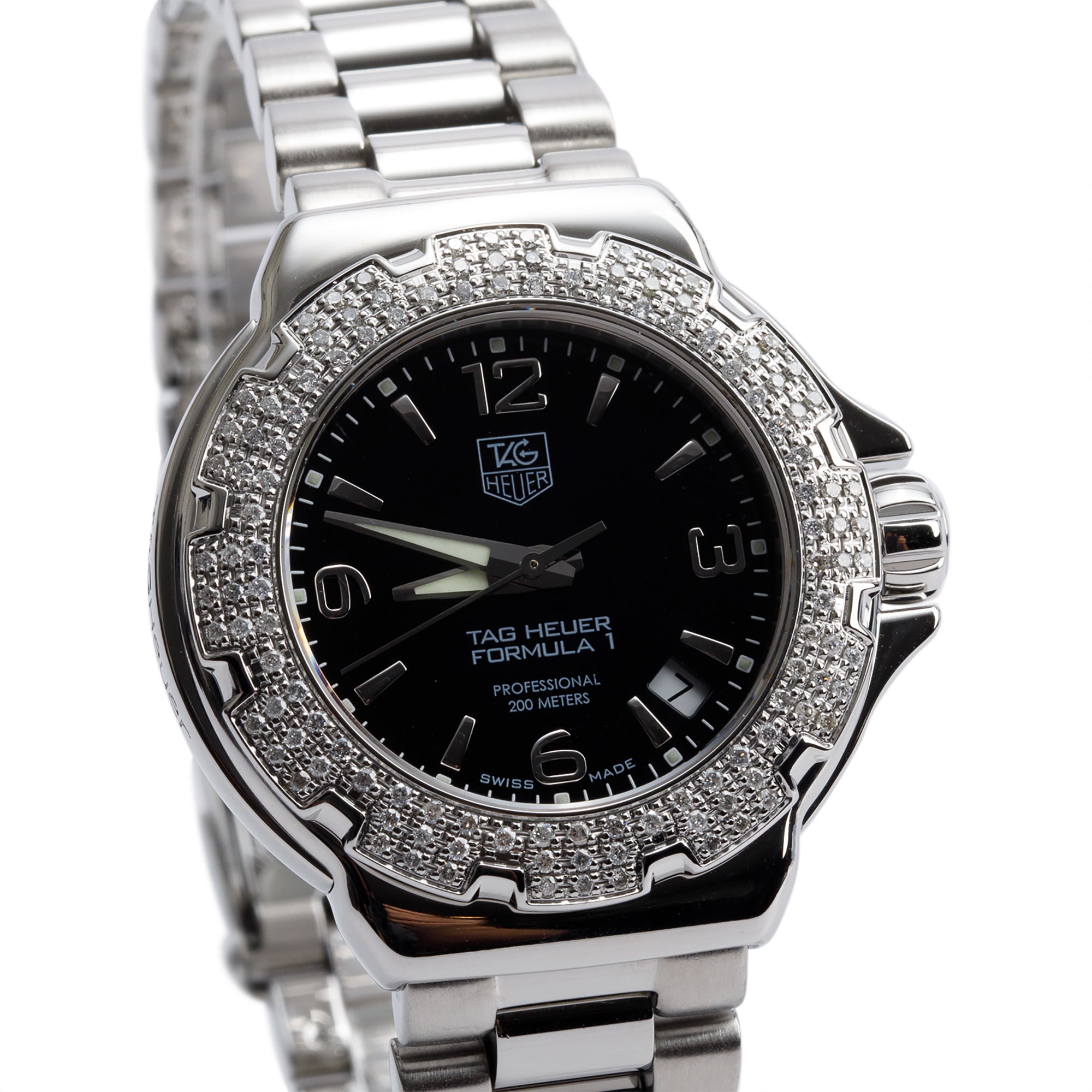 Tag Heuer Stainless Steel Formula 1 Diamond Bezel 37 MM Quartz Watch WAC1214-0 w/ Box & Papers