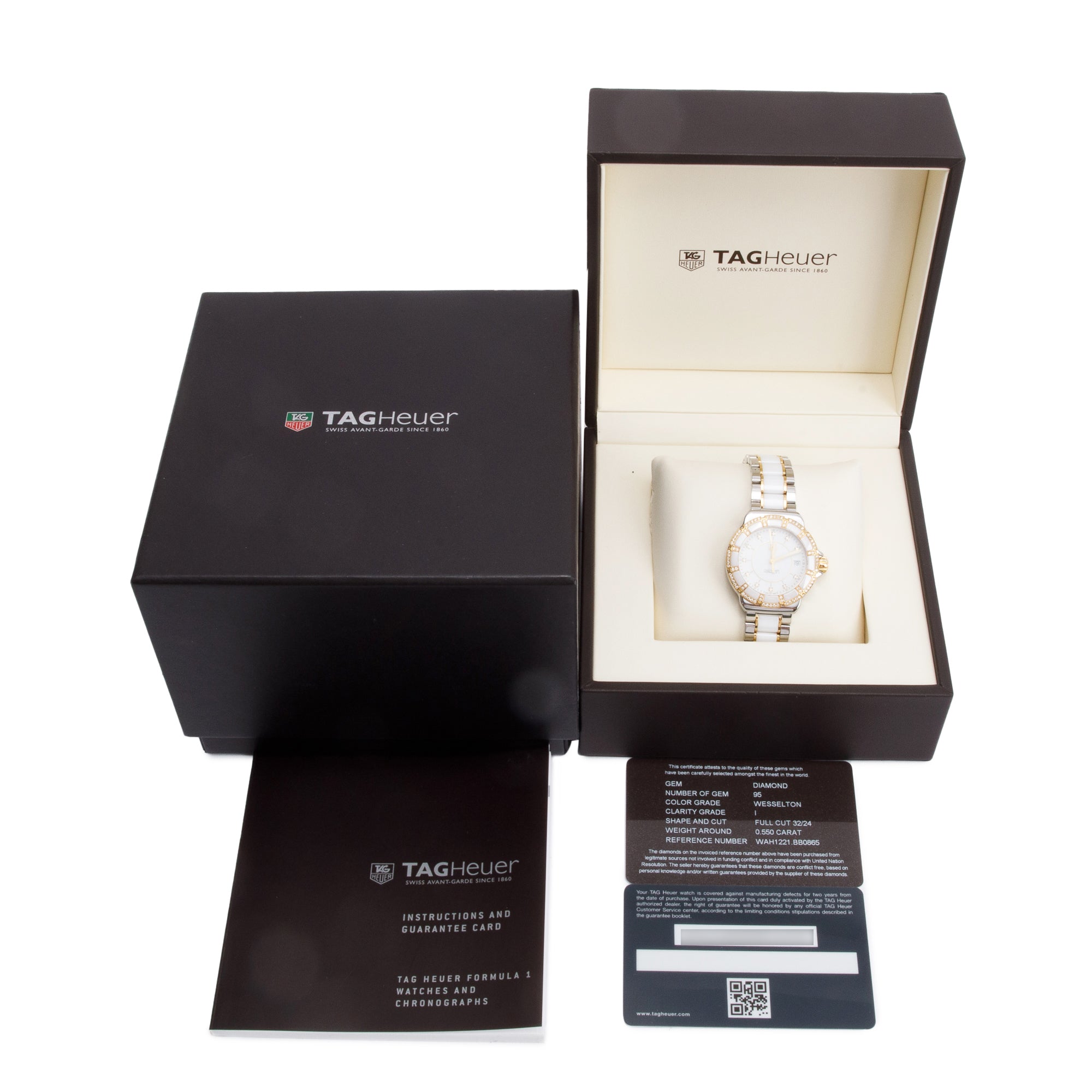 Tag Heuer Stainless Steel & Gold Plated White Ceramic Diamond Bezel & Dial Formula 1 37 MM Watch w/ Box & Papers