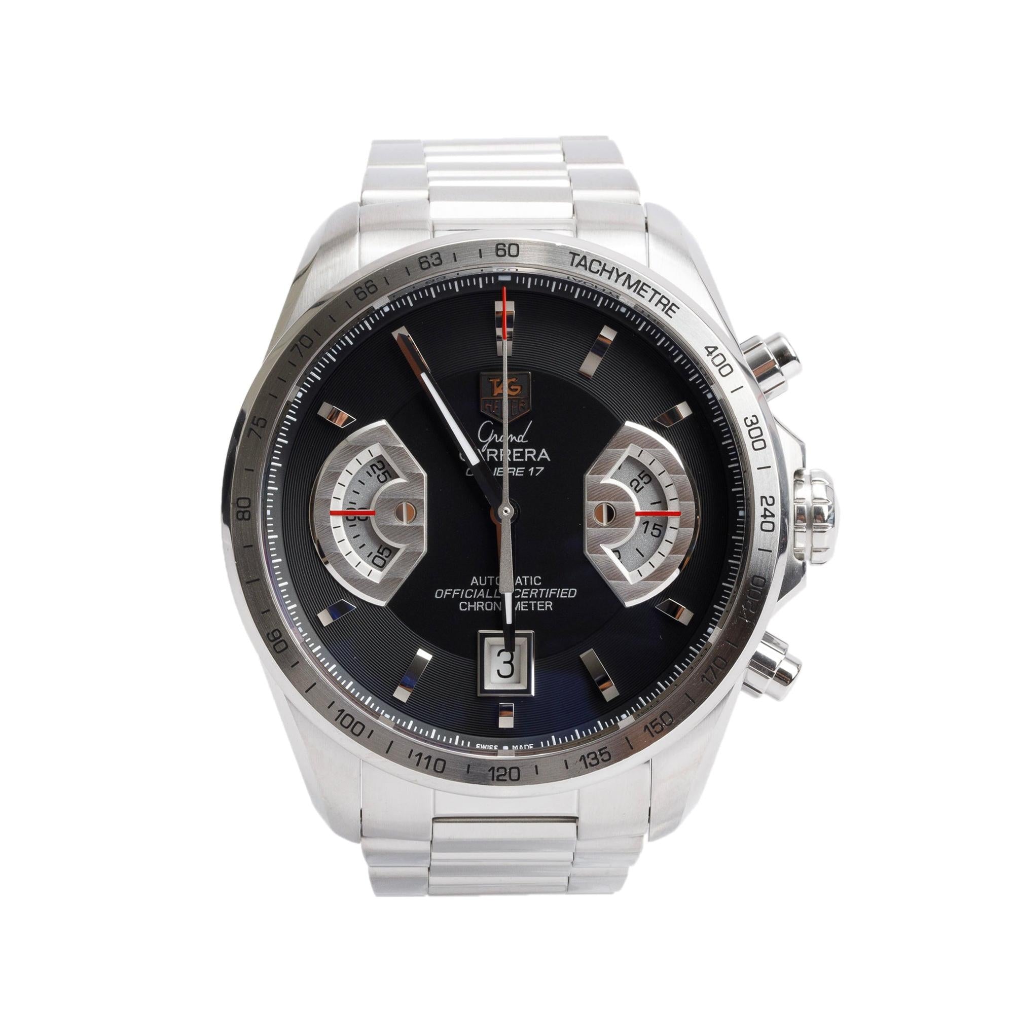 Tag Heuer Stainless Steel Grand Carrera Chronograph 43 MM Watch CAV511A w/ Box & Papers