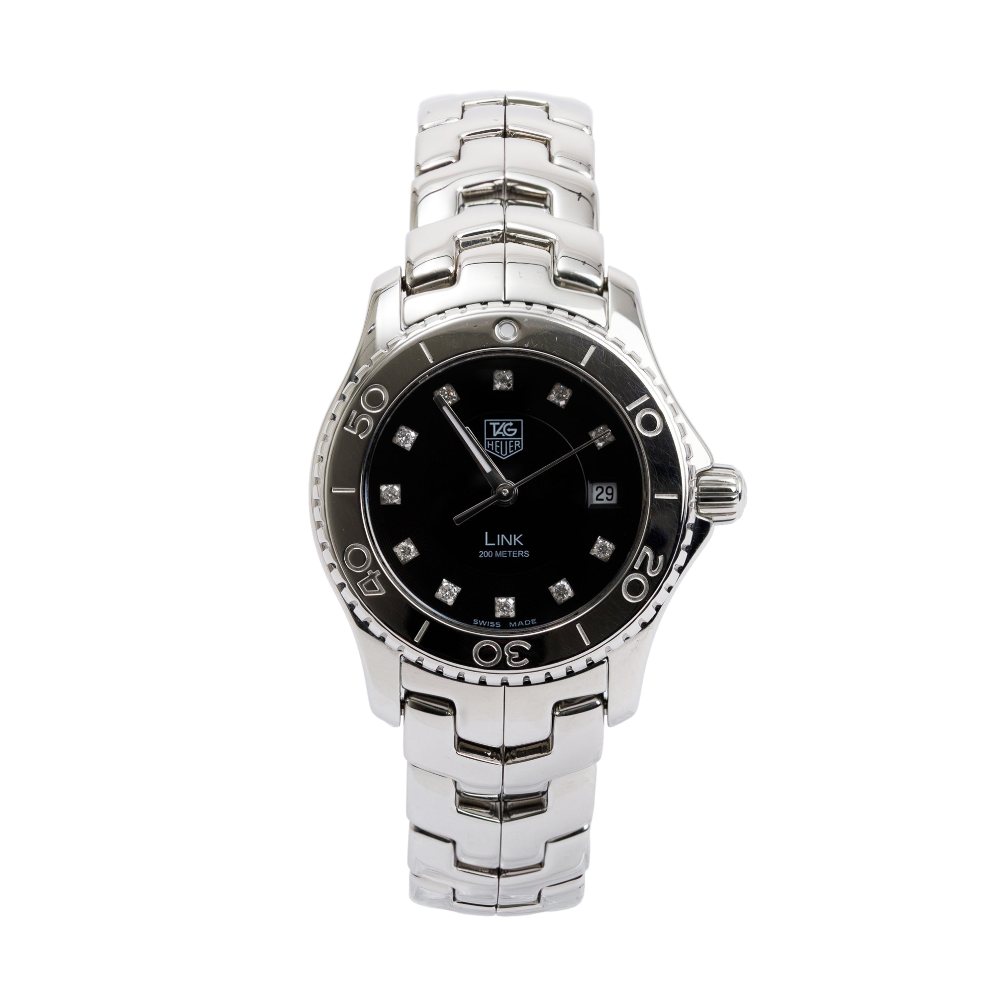 Tag Heuer Stainless Steel Link 27 MM Diamond Dial Watch