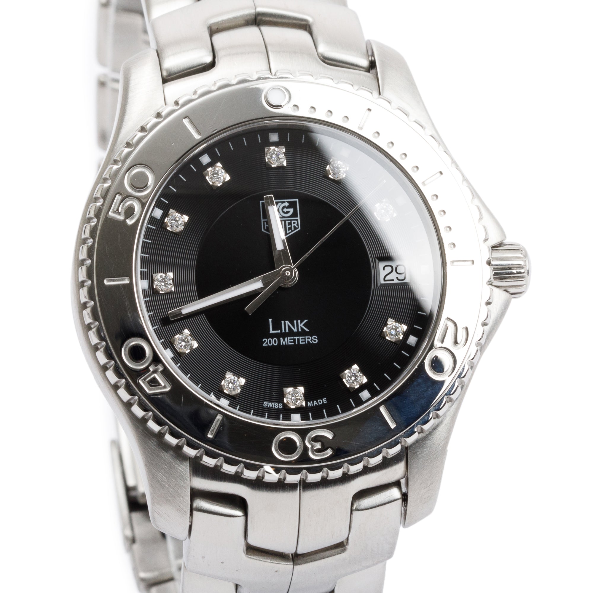 Tag Heuer Stainless Steel Link 39 MM Diamond Dial Watch