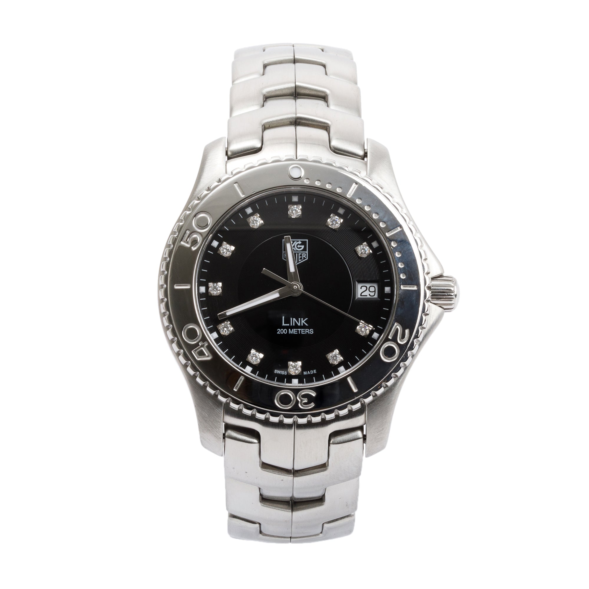 Tag Heuer Stainless Steel Link 39 MM Diamond Dial Watch