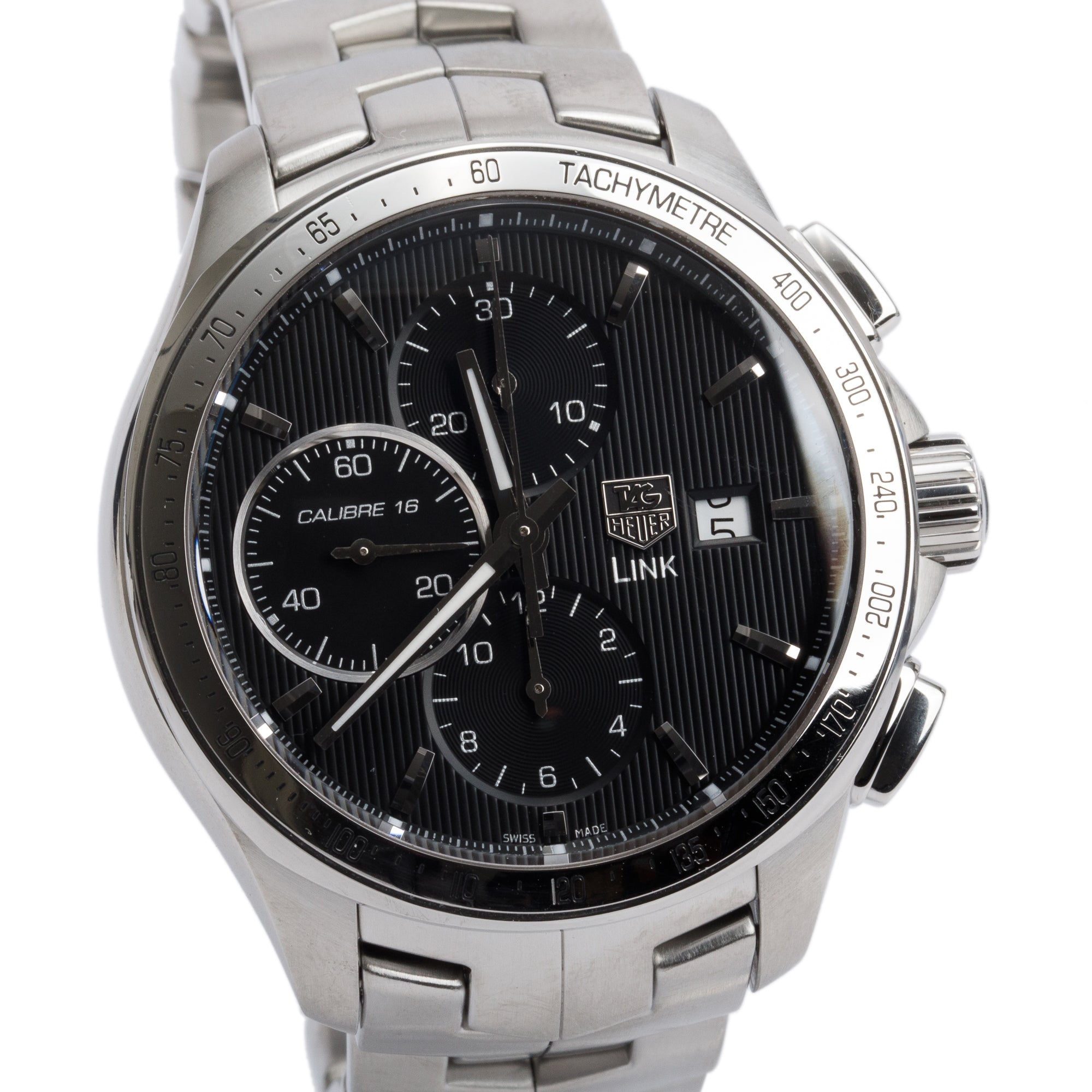 Tag Heuer Stainless Steel Link 43 MM Automatic Chronograph Watch CAT2010 w/ Box & Papers