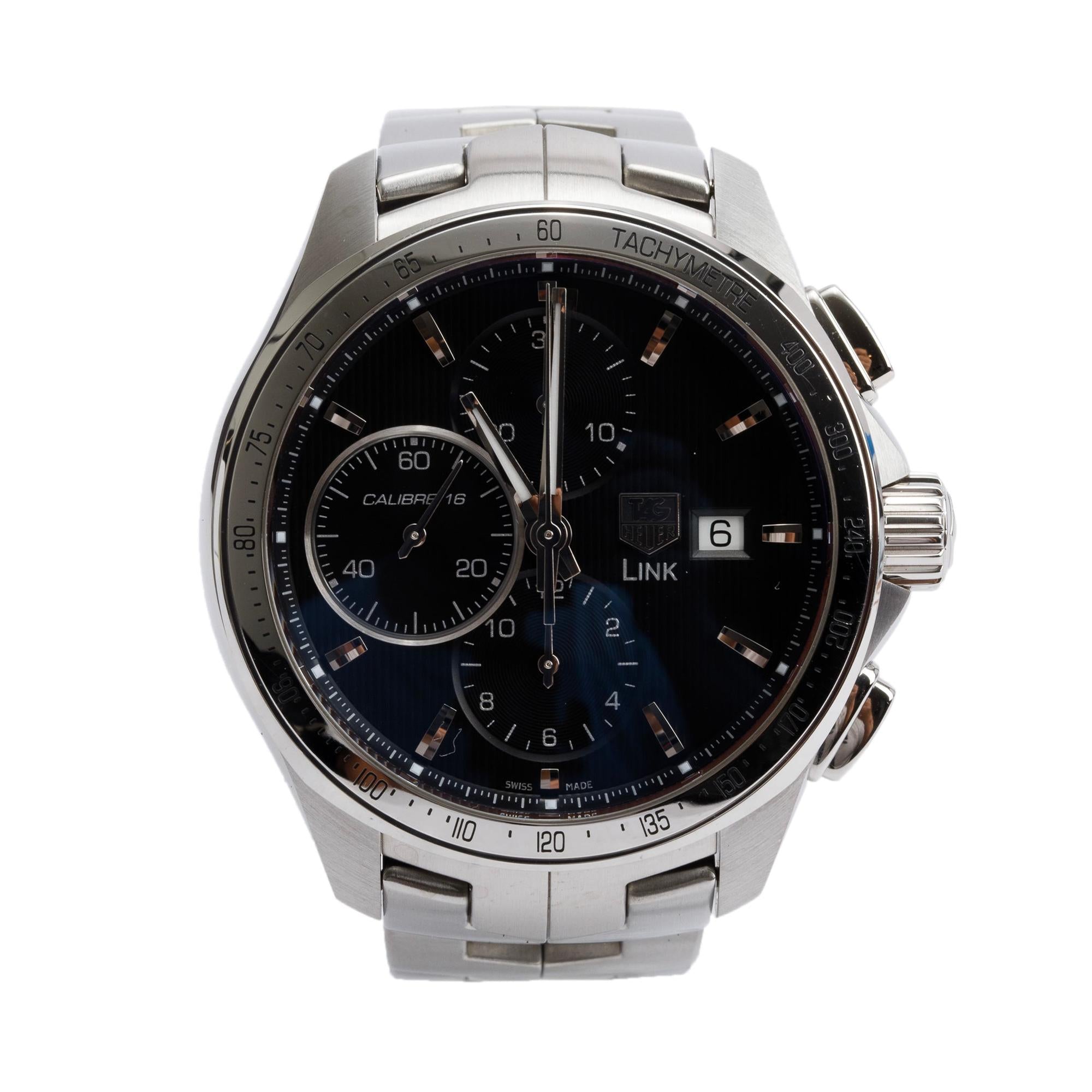 Tag Heuer Stainless Steel Link 43 MM Automatic Chronograph Watch CAT2010 w/ Box & Papers