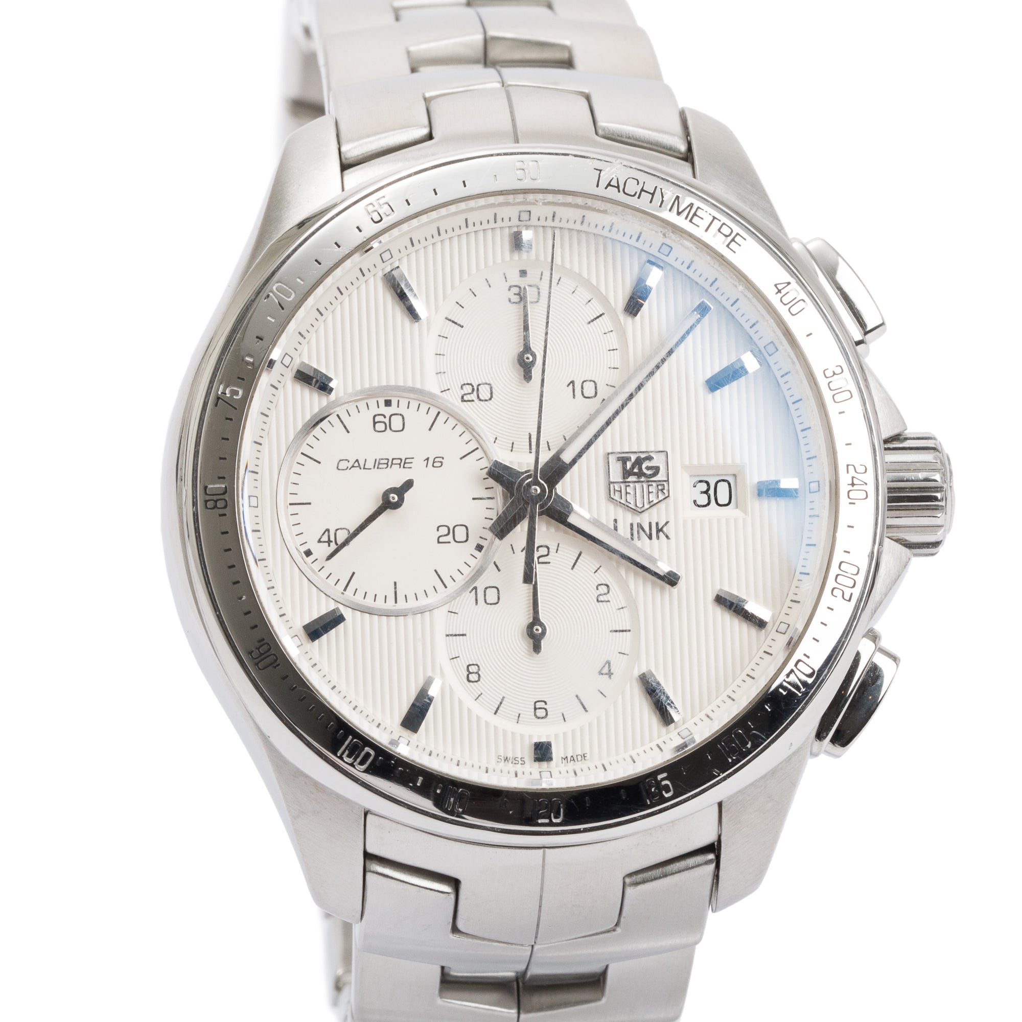 Tag Heuer Stainless Steel Link Chronograph 43 MM Automatic Watch w/ Box & Papers