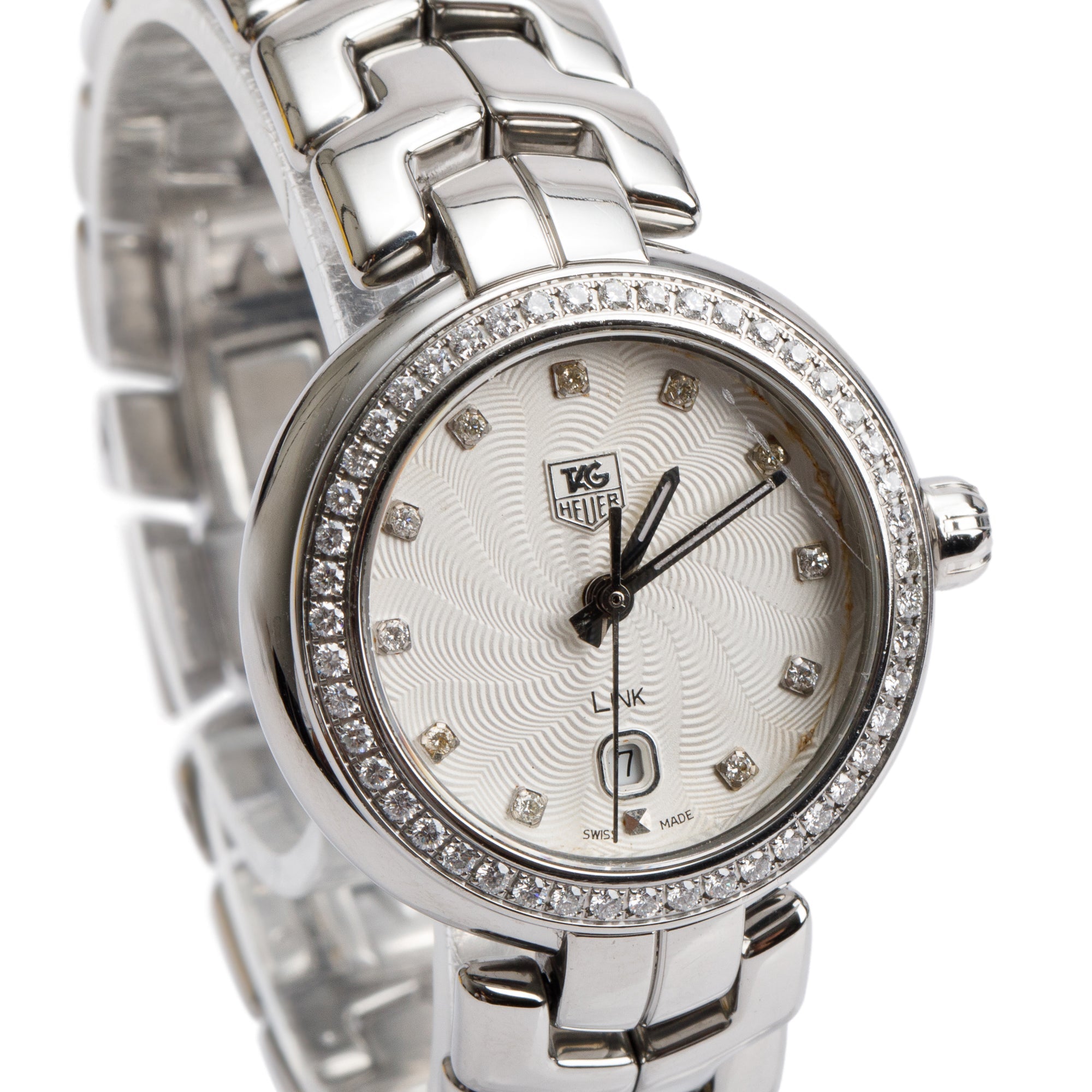 Tag Heuer Stainless Steel Link Diamond Bezel & Diamond Dial 29 MM Watch WAT1414 w/ Box