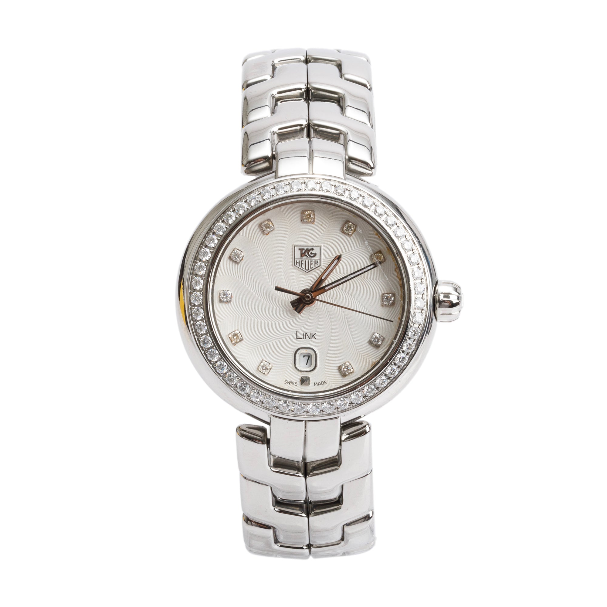 Tag Heuer Stainless Steel Link Diamond Bezel & Diamond Dial 29 MM Watch WAT1414 w/ Box
