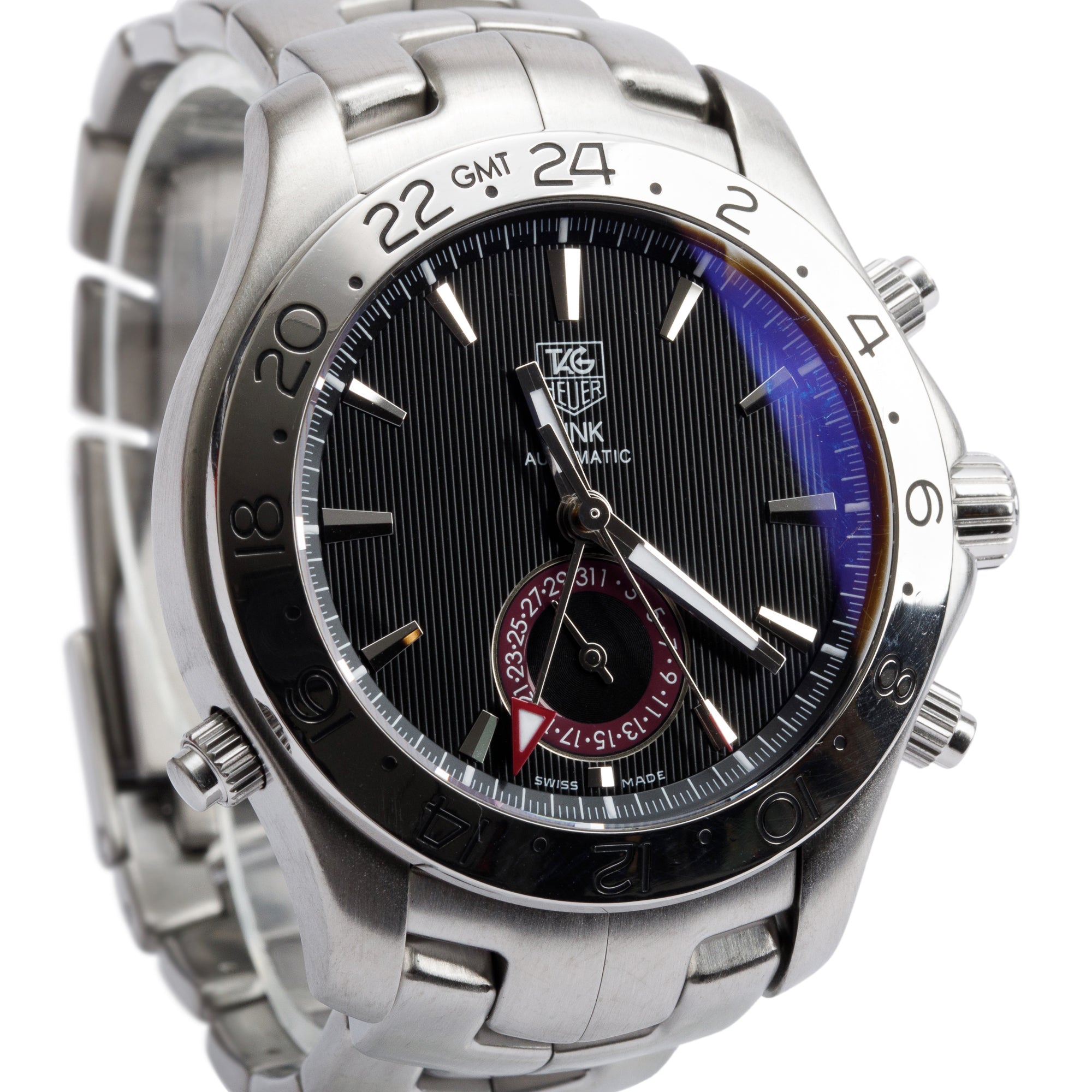 Tag Heuer Stainless Steel Link GMT 42 MM Automatic Watch WJF2115 w/ Box & Papers