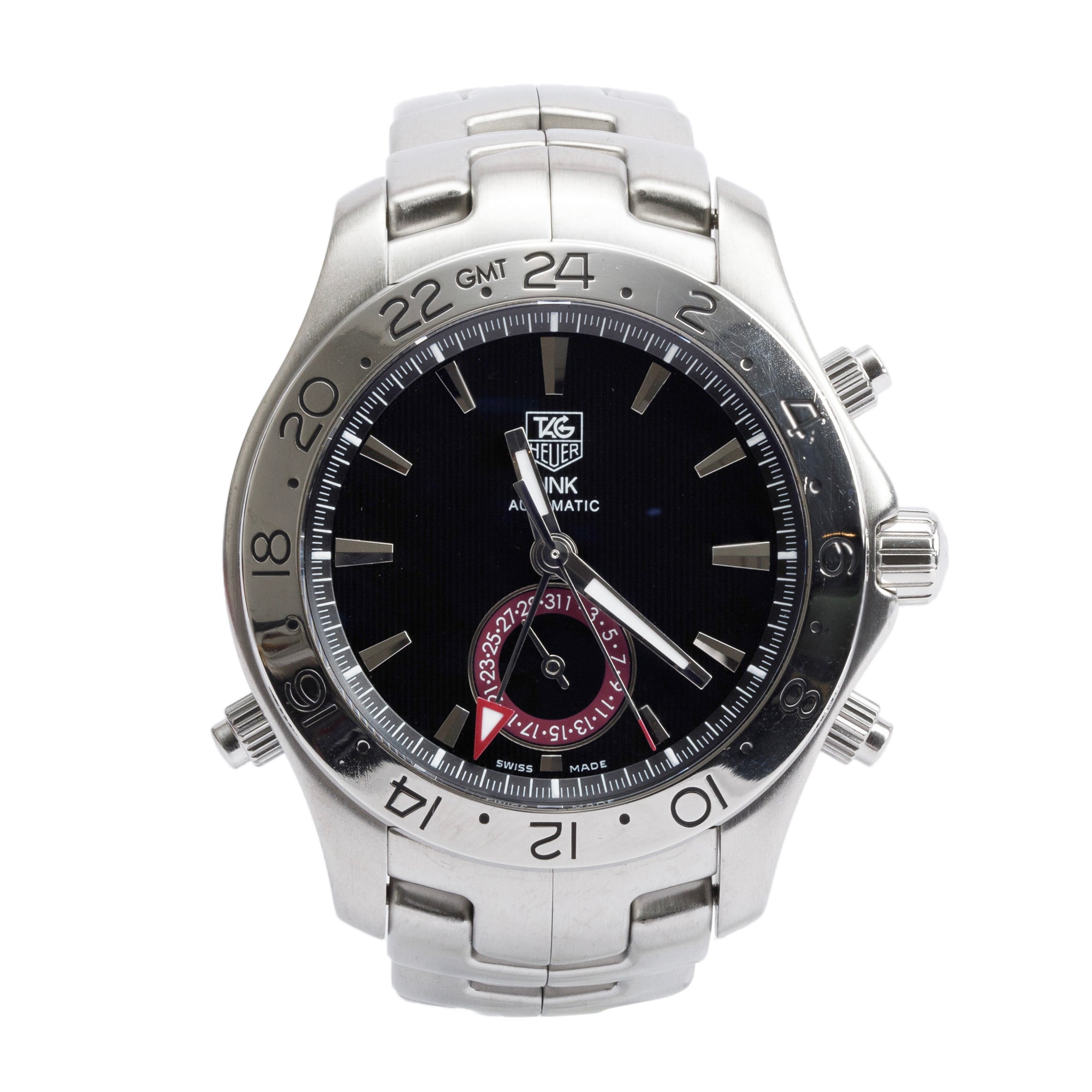 Tag Heuer Stainless Steel Link GMT 42 MM Automatic Watch WJF2115 w/ Box & Papers