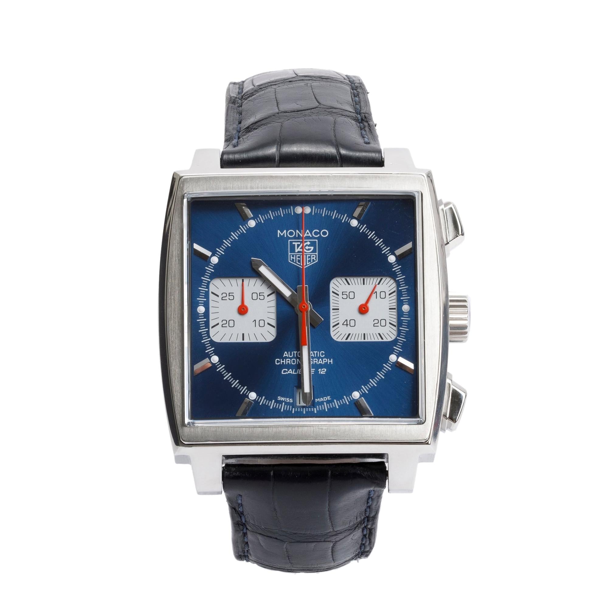 Tag Heuer Stainless Steel Monaco 39 MM Automatic Chronograph Watch CAW2111-1 w/ Box, Papers & Extra Strap