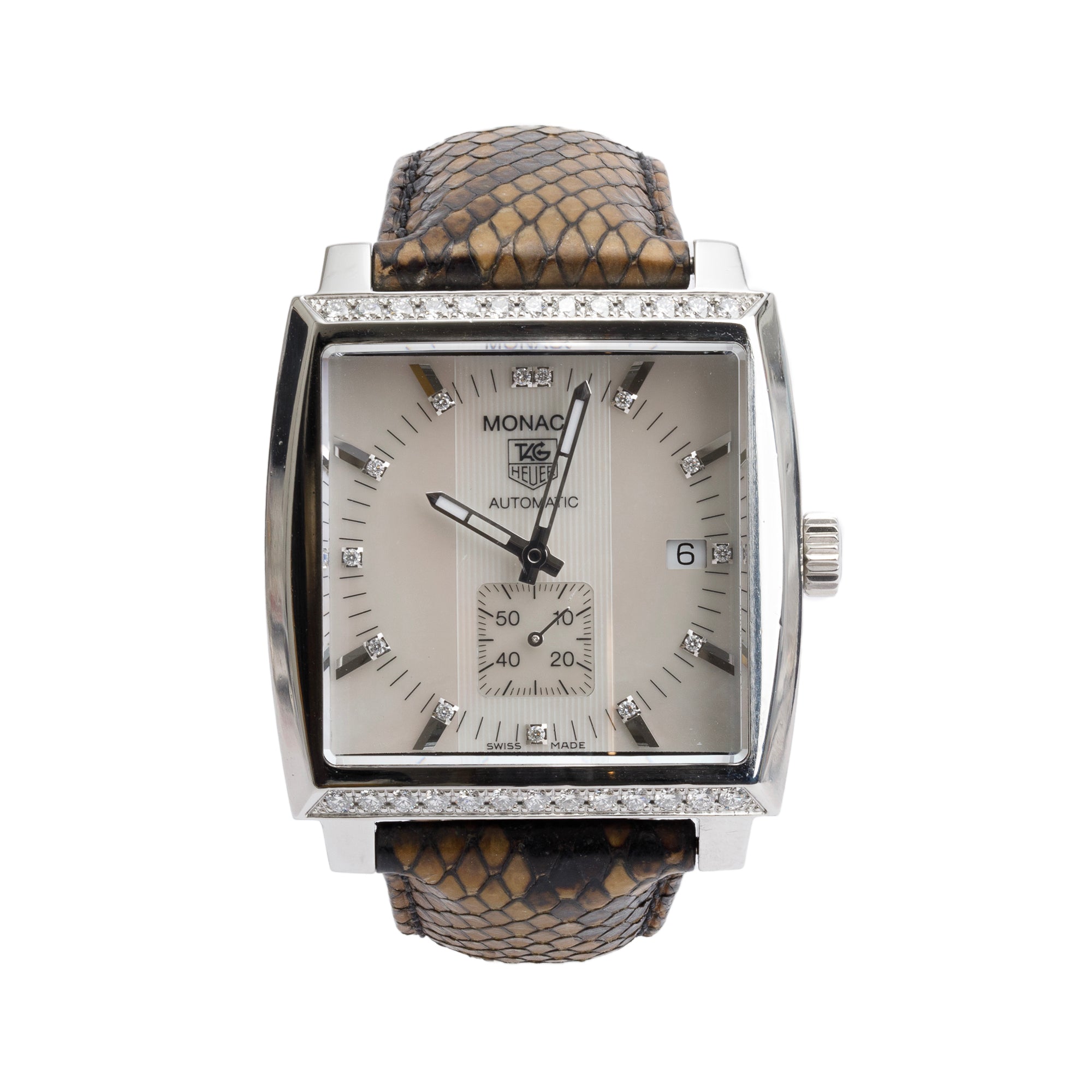 Tag Heuer Stainless Steel Monaco Diamond Bezel & Dial Automatic Watch WW2114