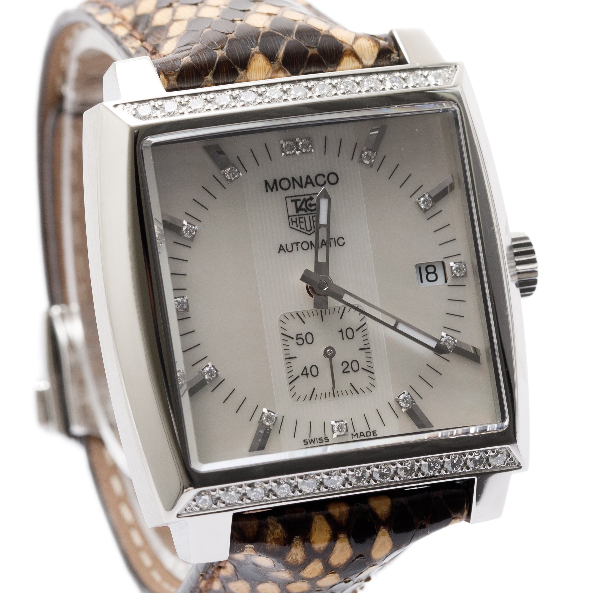 Tag Heuer Stainless Steel Monaco Diamond Bezel & Dial Automatic Watch w/ Box & Papers