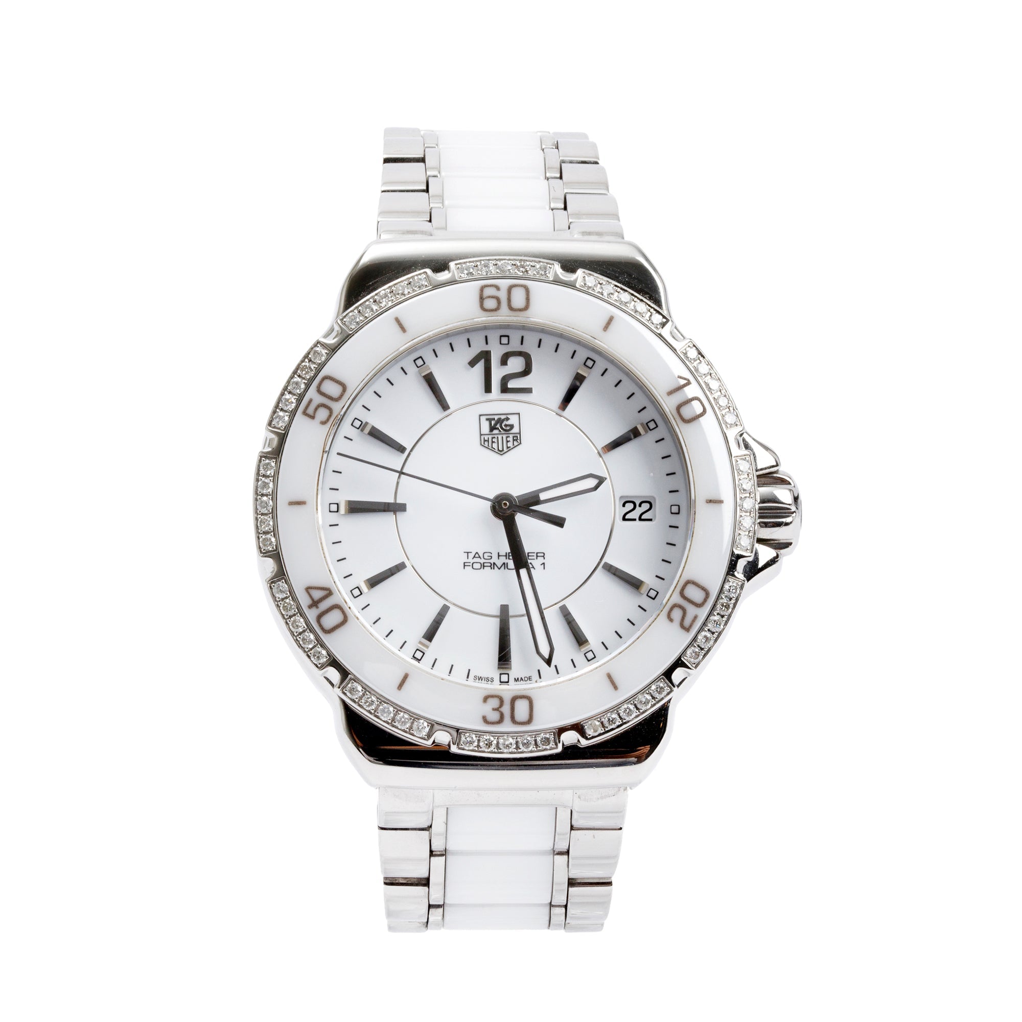 Tag Heuer Stainless Steel & White Ceramic Diamond Bezel Formula 1 37 MM Watch