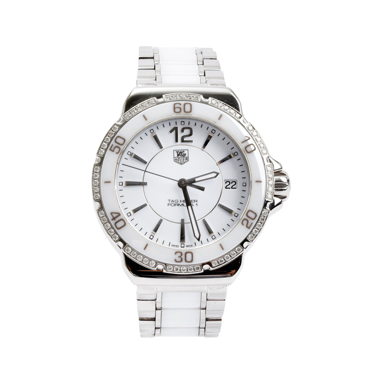 Tag Heuer Stainless Steel White Ceramic Diamond Bezel Formula 1 37 M tag-heuer-stainless-steel-white-ceramic-diamond-bezel-formula-1-37-m