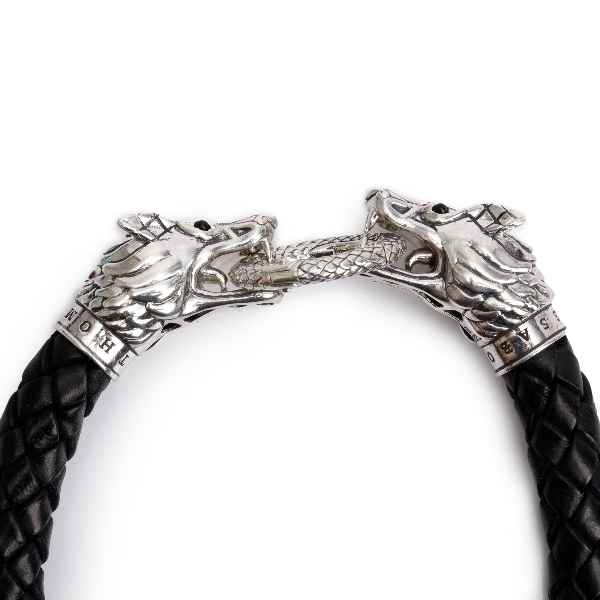 Thomas Sabo Sterling Silver Black Leather Dragon Bracelet