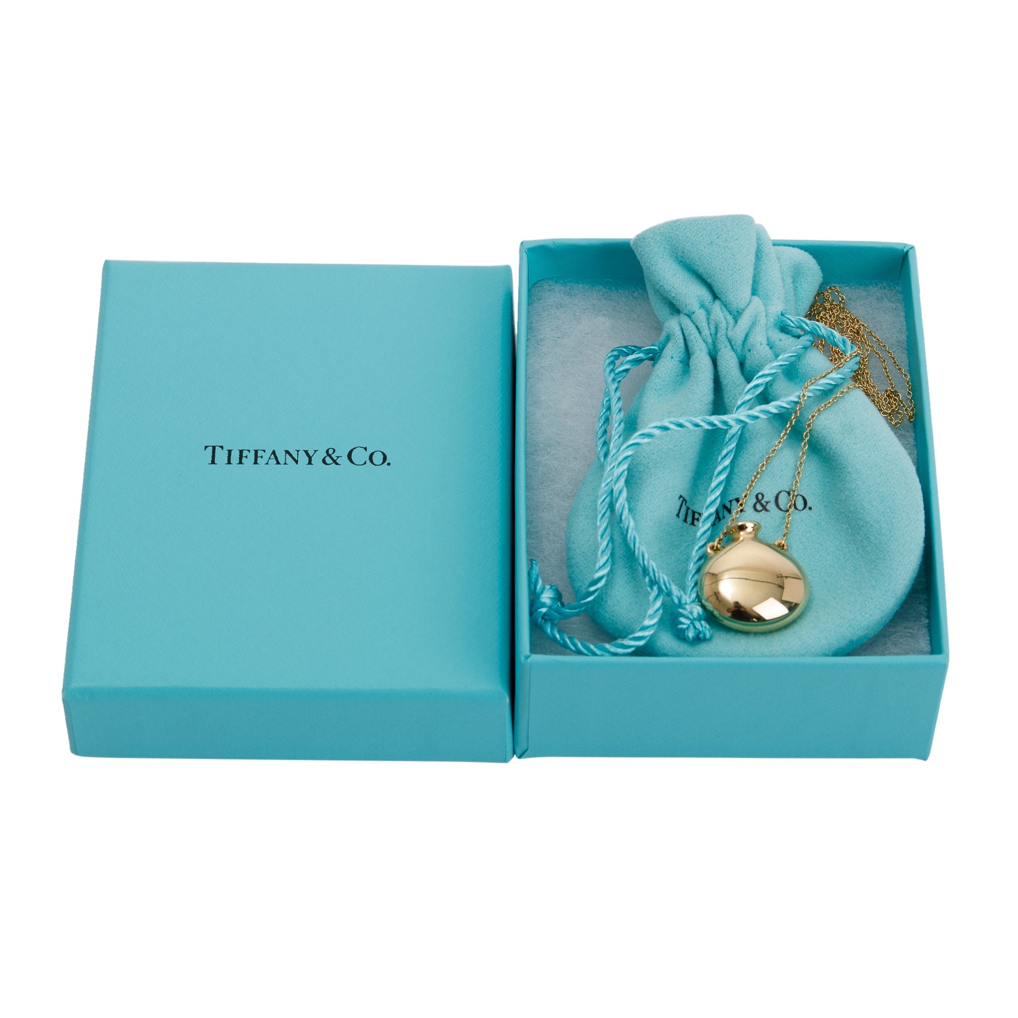 Tiffany & Co. 18k Gold Elsa Peretti Round Bottle Pendant Necklace w/ Box
