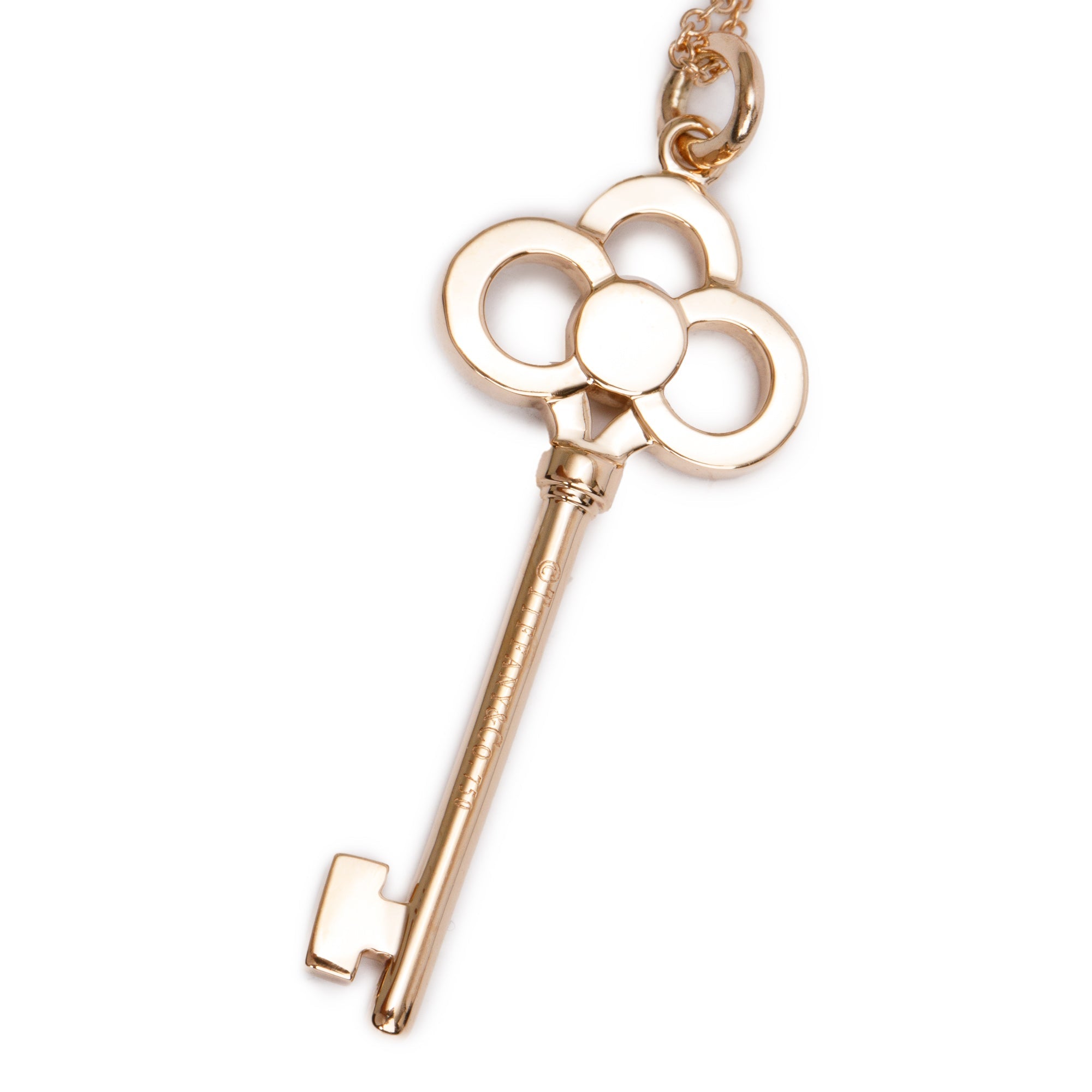 Tiffany & Co. 18k Rose Gold Diamond 1.5" Crown Key Pendant Necklace w/ Box