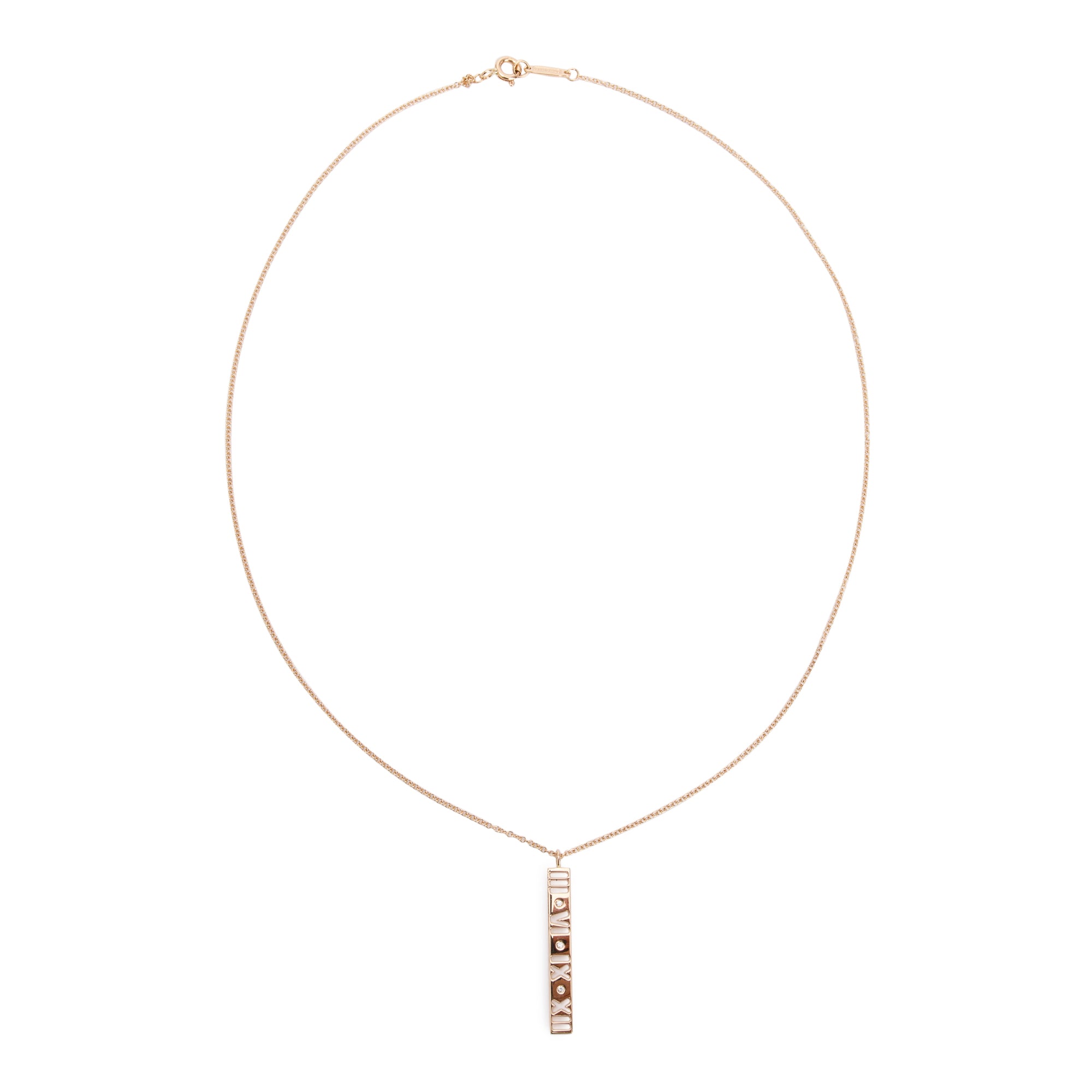 Tiffany & Co. 18k Rose Gold Diamond Atlas Bar Pendant Necklace