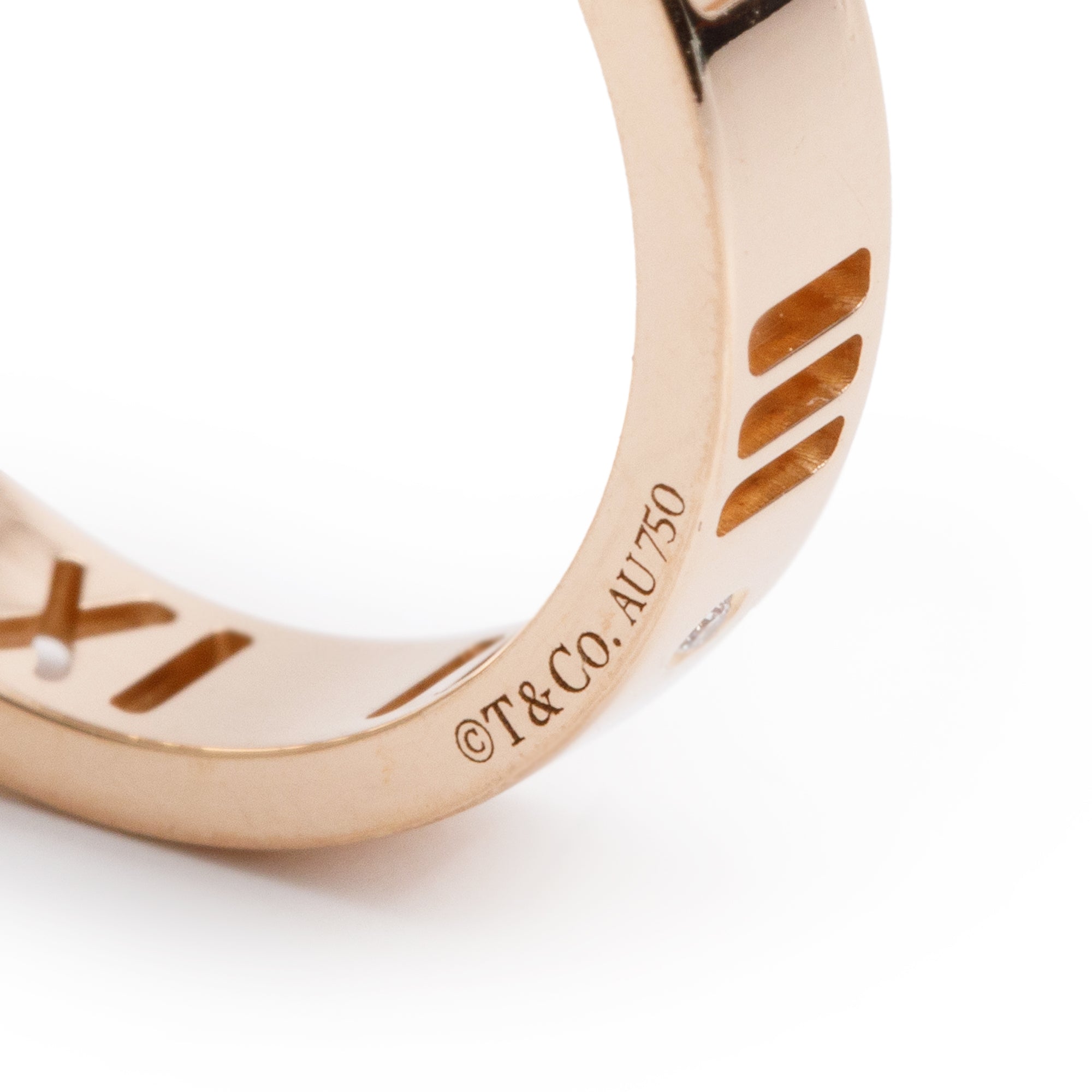 Tiffany & Co. 18k Rose Gold & Diamond Atlas Pierced 3.5 MM Band Ring, Size 5.75