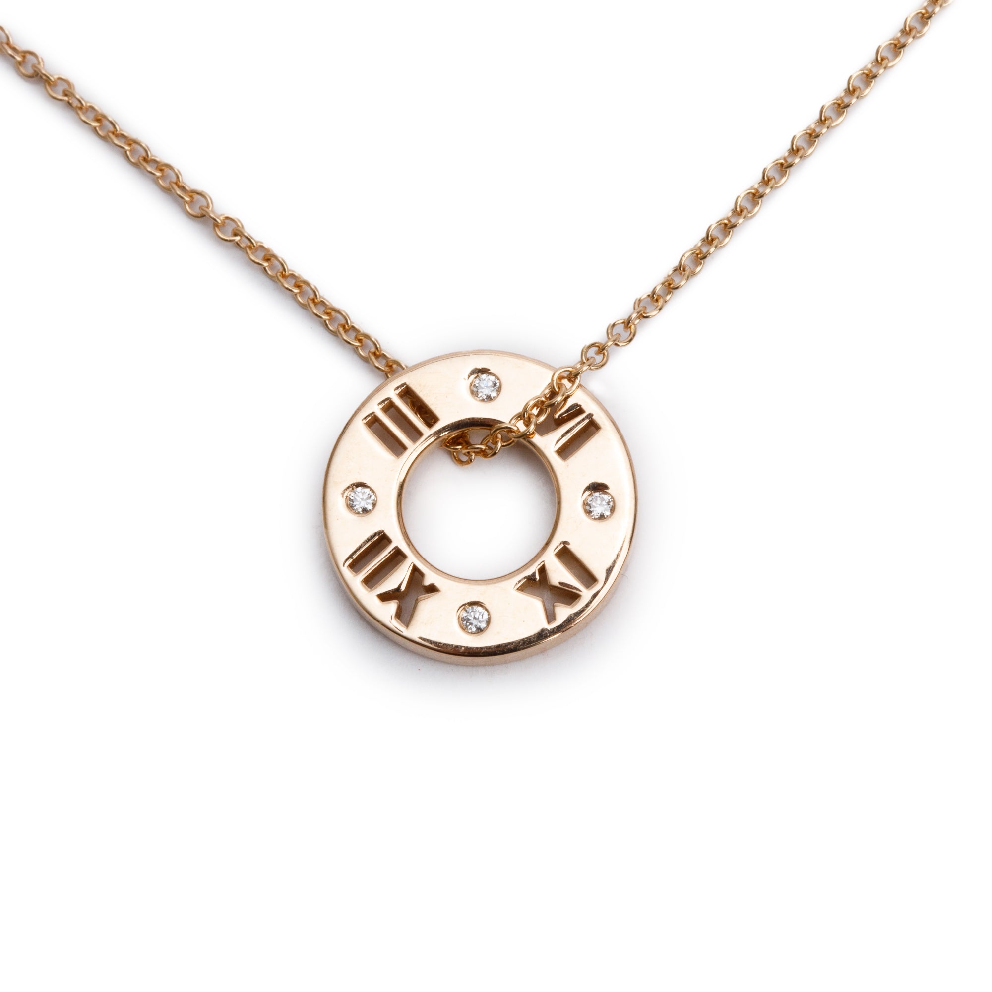 Tiffany & Co. 18k Rose Gold Diamond Atlas Pierced Pendant Necklace w/ Box