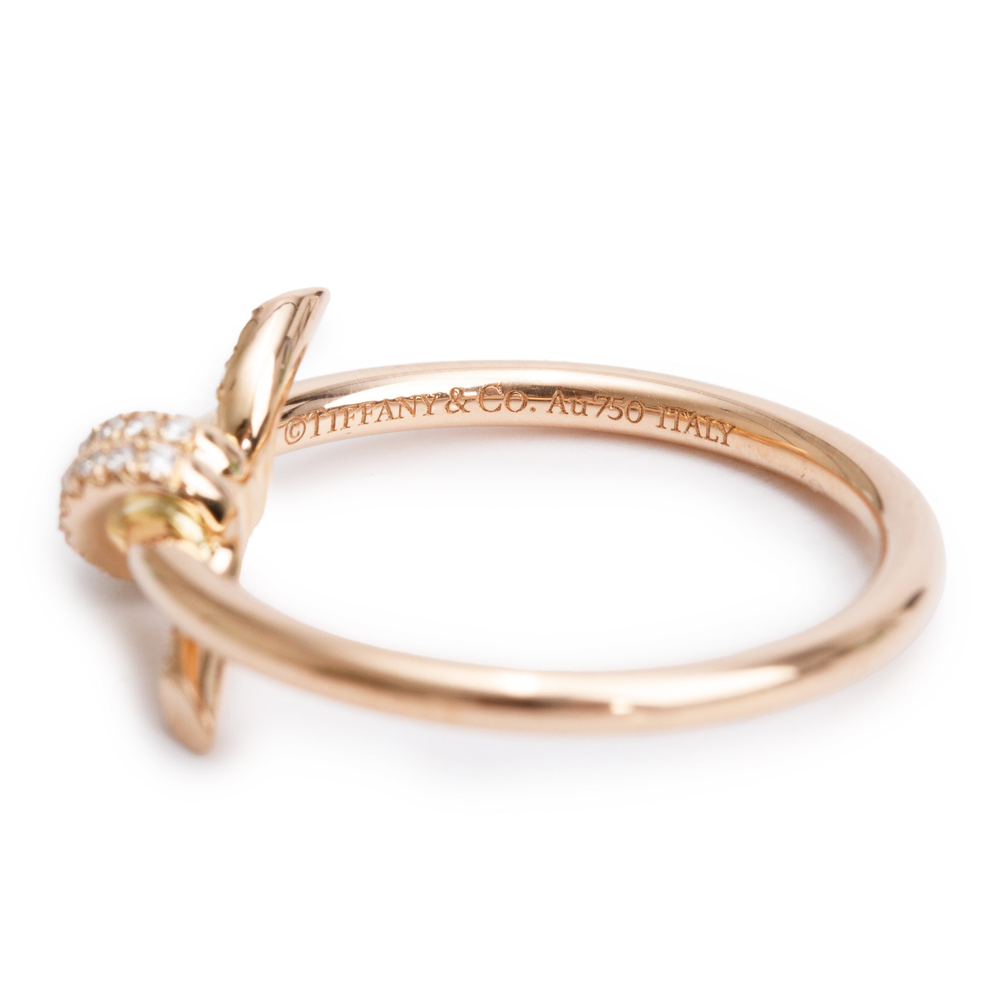 Tiffany & Co. 18k Rose Gold Diamond Knot Ring, Size 5.5 w/ Box