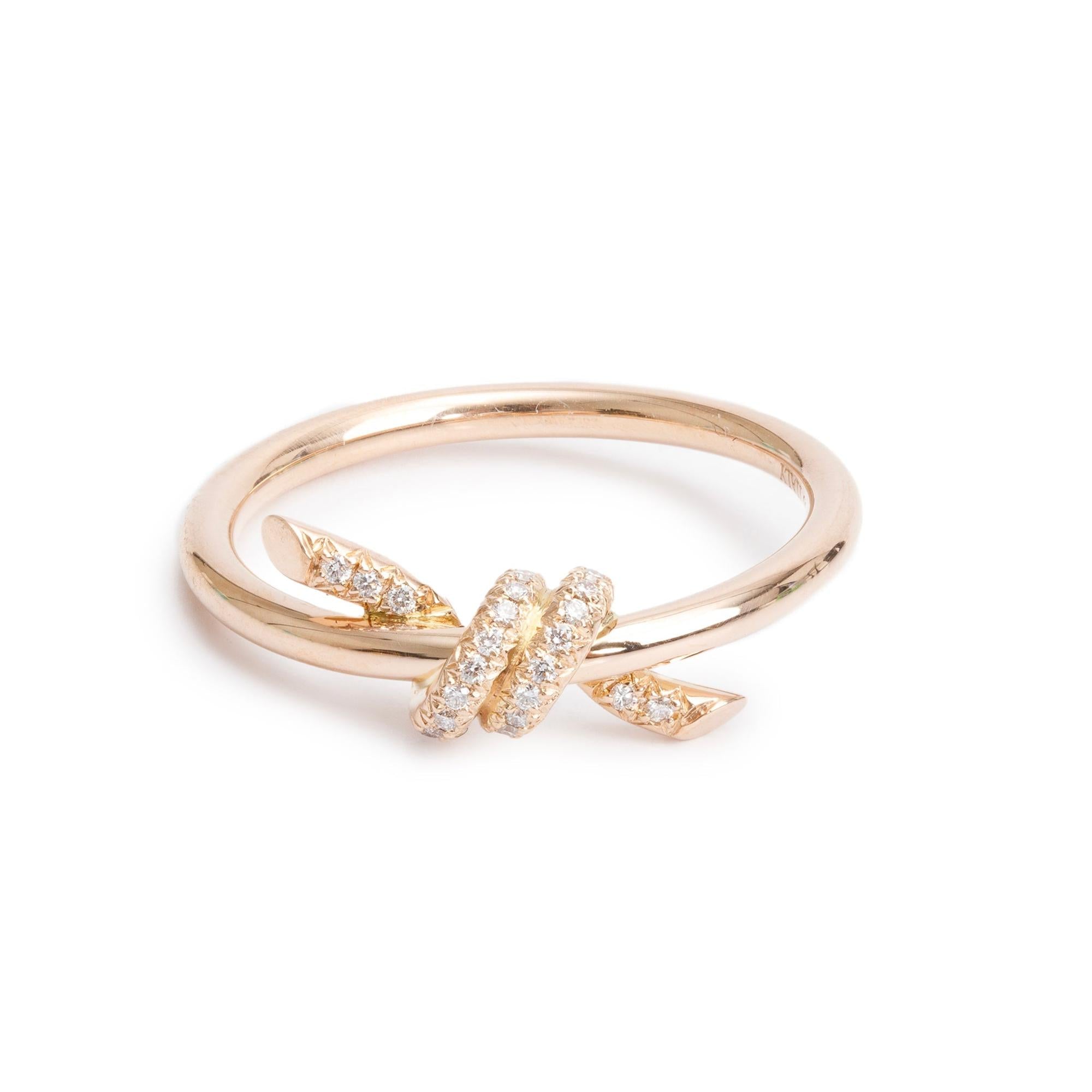 Tiffany & Co. 18k Rose Gold Diamond Knot Ring, Size 5.5 w/ Box
