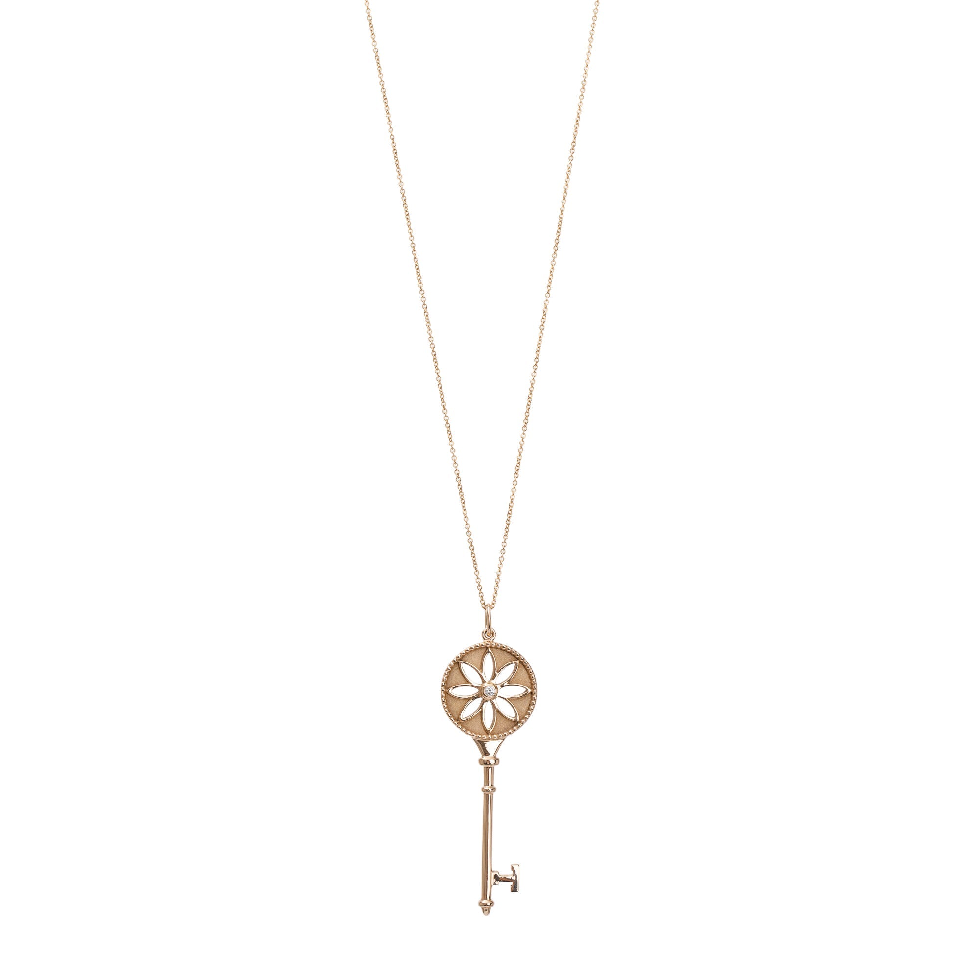 Tiffany & Co. 18k Rose Gold Diamond Large Daisy Key Pendant Necklace