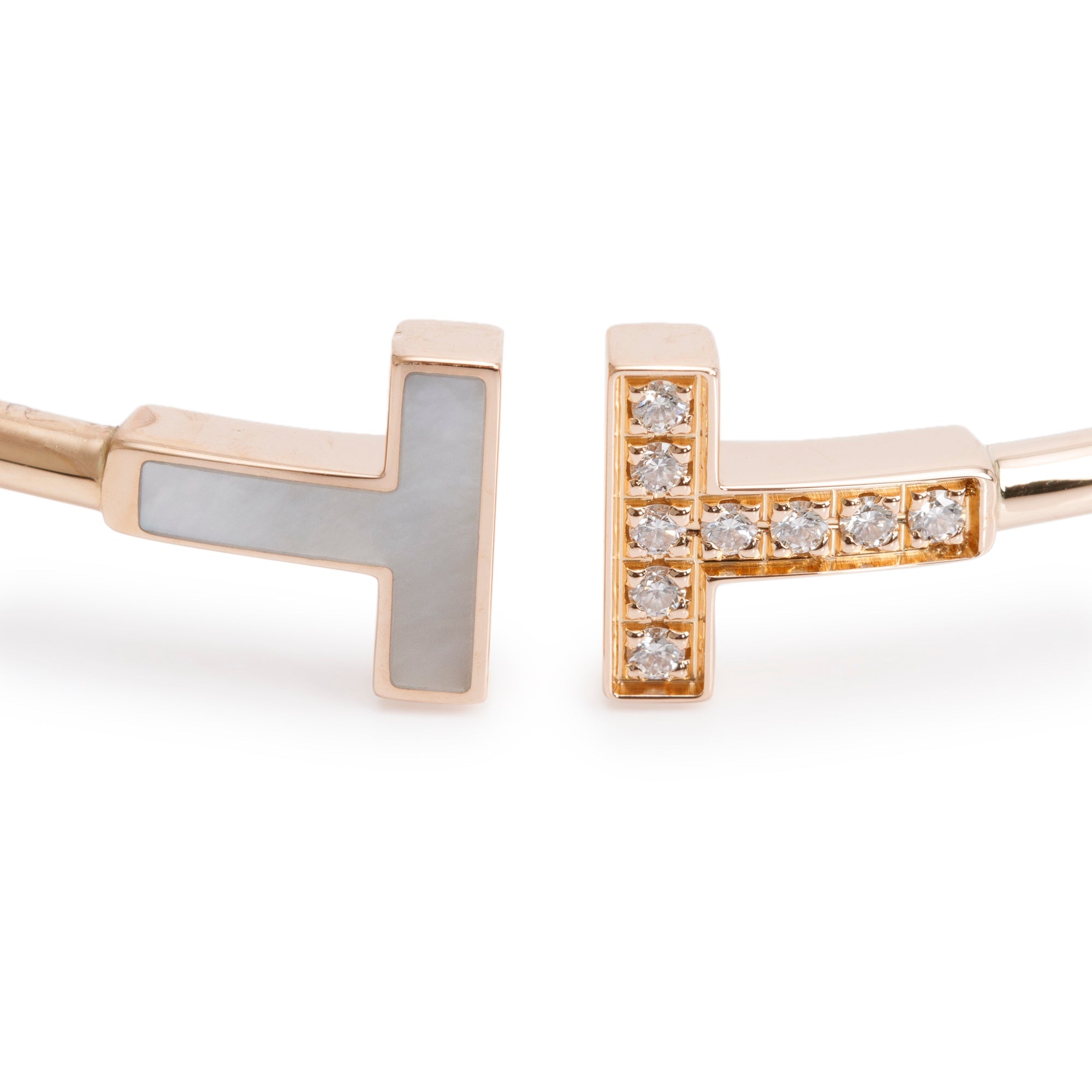 Tiffany & Co. 18k Rose Gold Diamond & Mother of Pearl T Wire Bracelet w/ Box