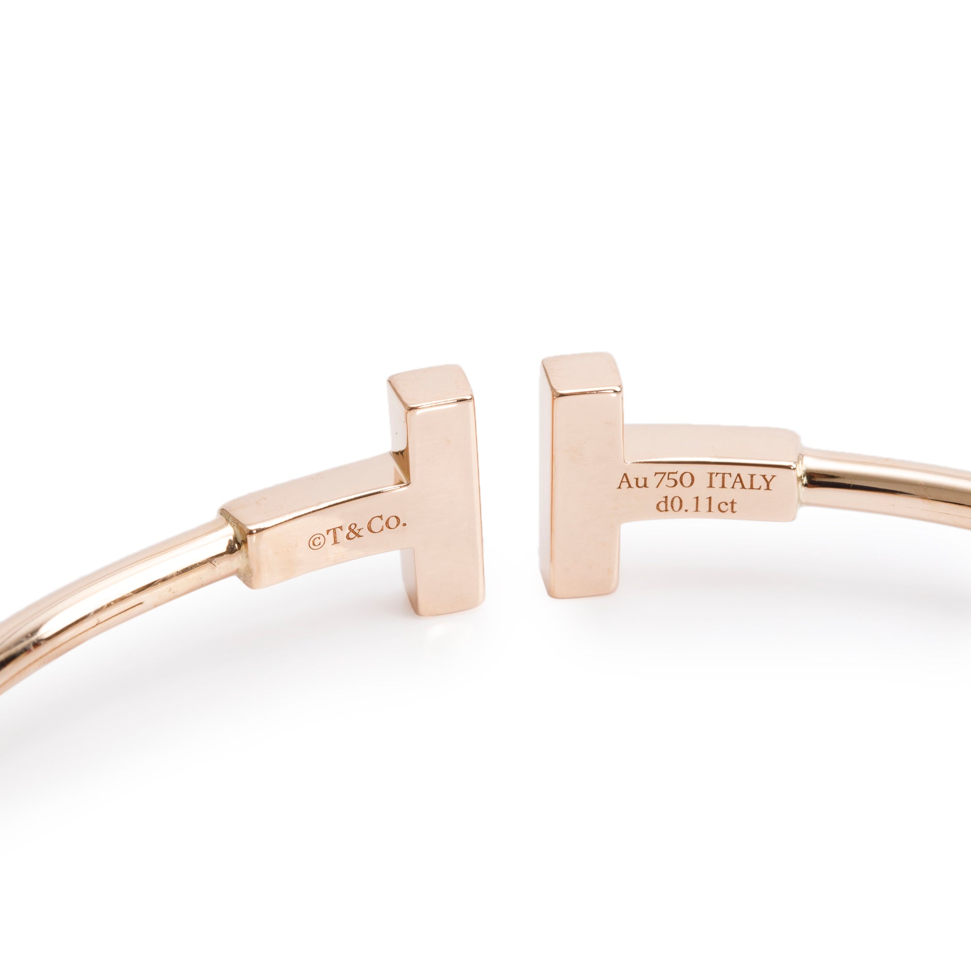 Tiffany & Co. 18k Rose Gold Diamond & Mother of Pearl T Wire Bracelet w/ Box