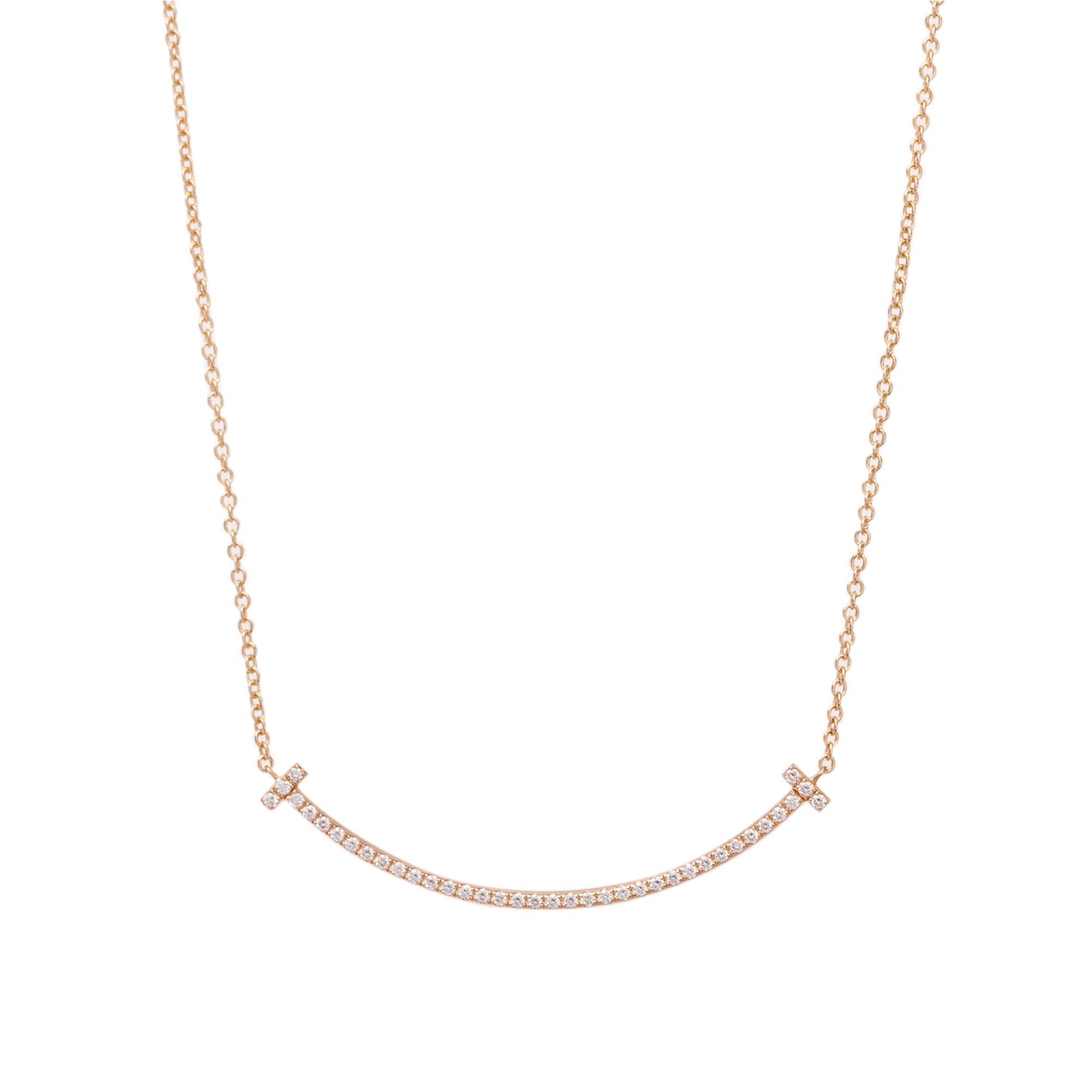 Tiffany & Co. 18k Rose Gold Diamond T Smile Pendant Necklace w/ Box
