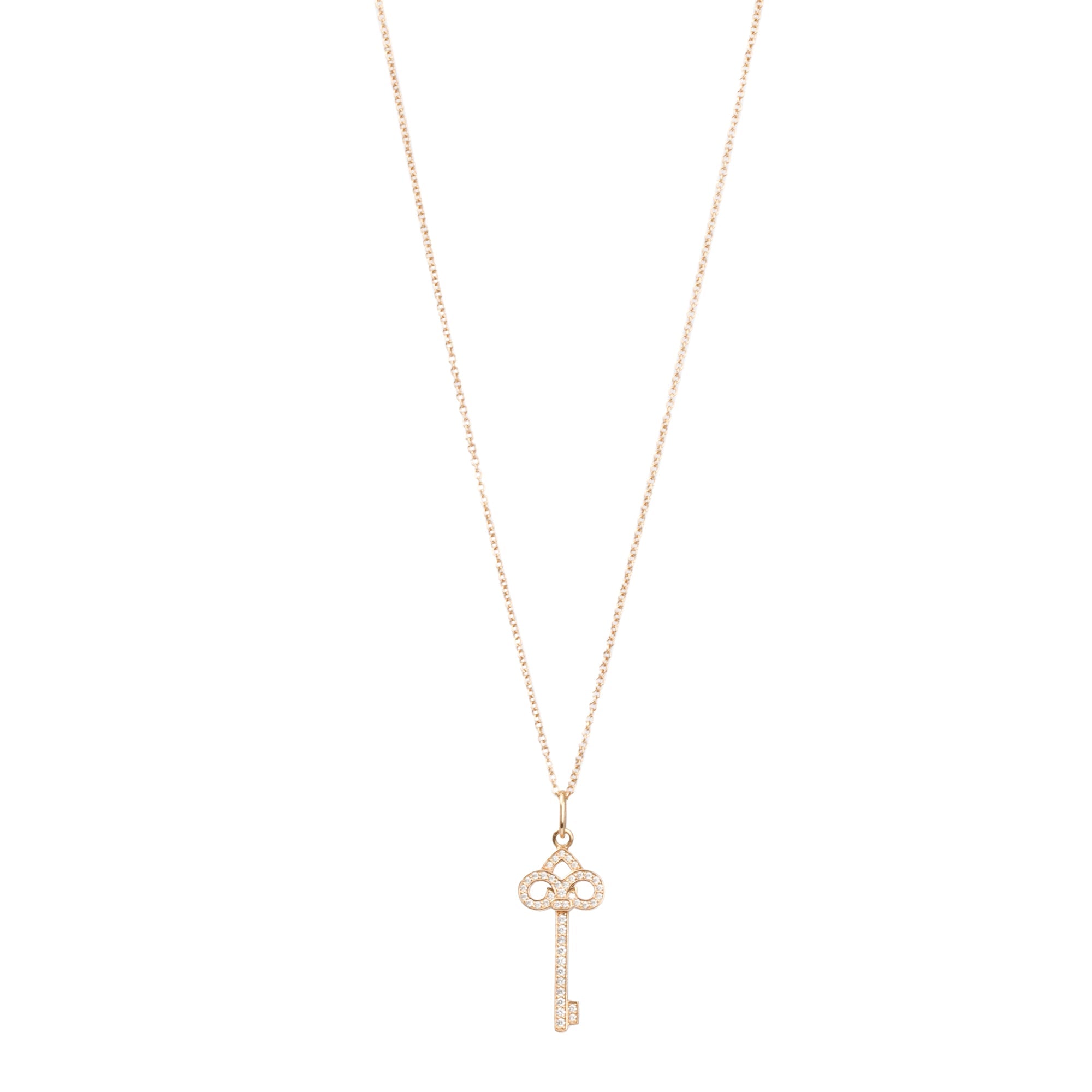 Tiffany & Co. 18k Rose Gold Mini Fleur de Lis Key Pendant Necklace w/ Box