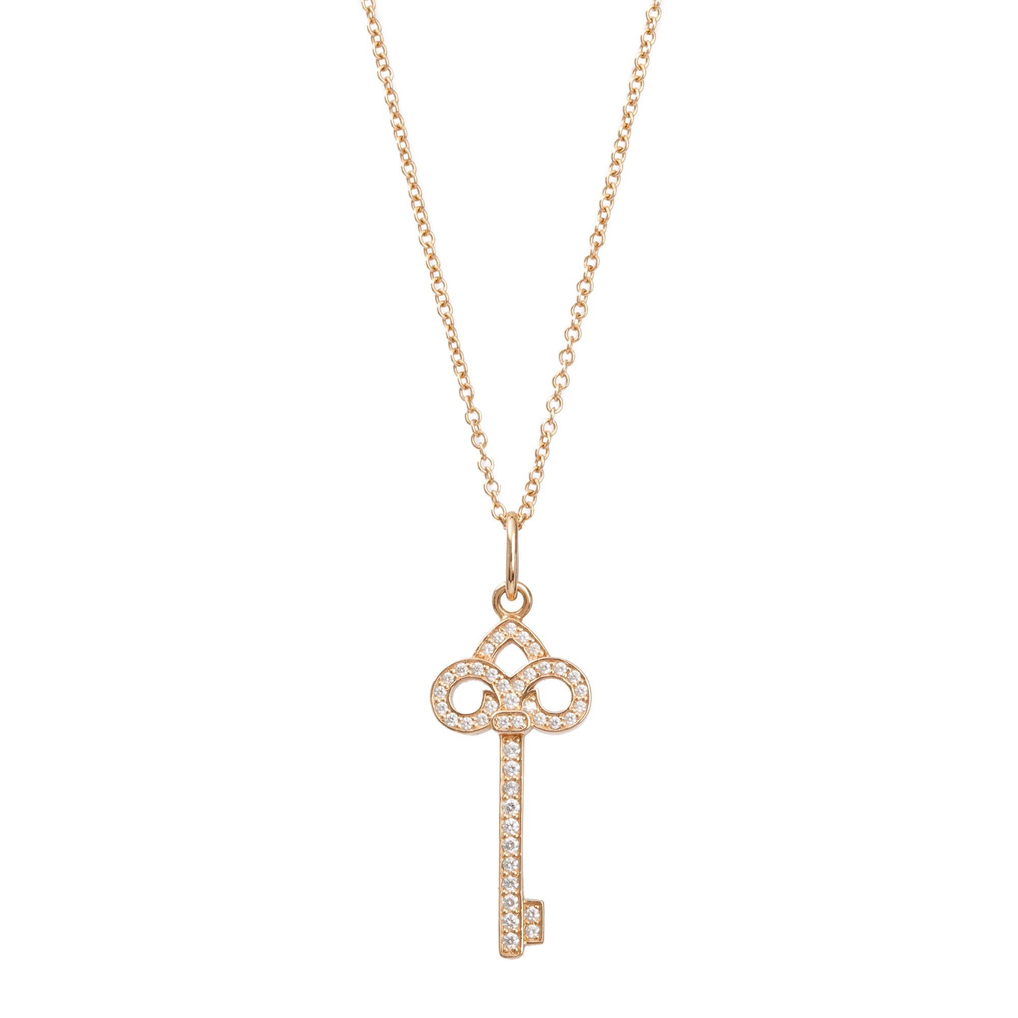 Tiffany & Co. 18k Rose Gold Mini Fleur de Lis Key Pendant Necklace w/ Box