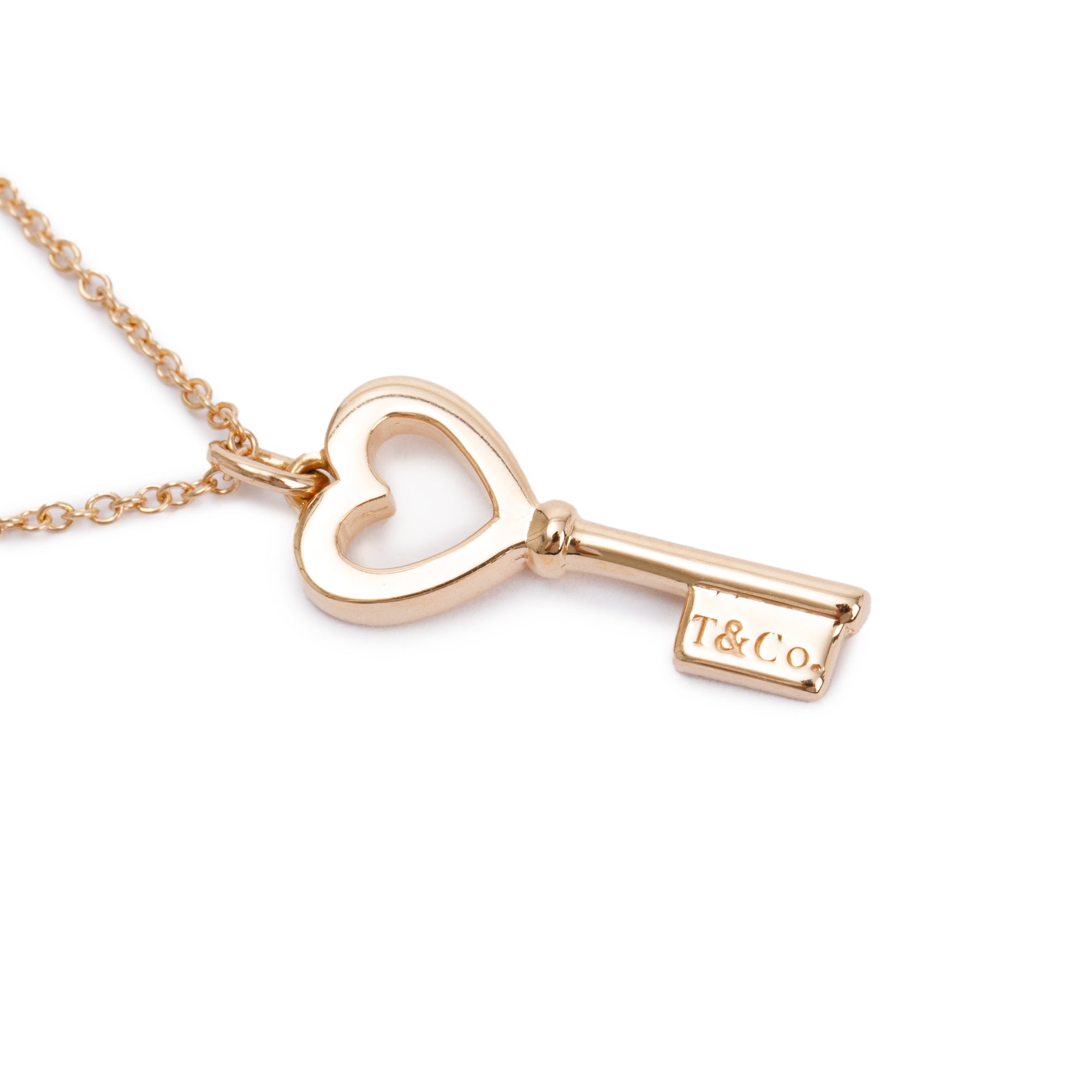 Tiffany & Co. 18k Rose Gold Mini Heart Key Pendant Necklace w/ Box