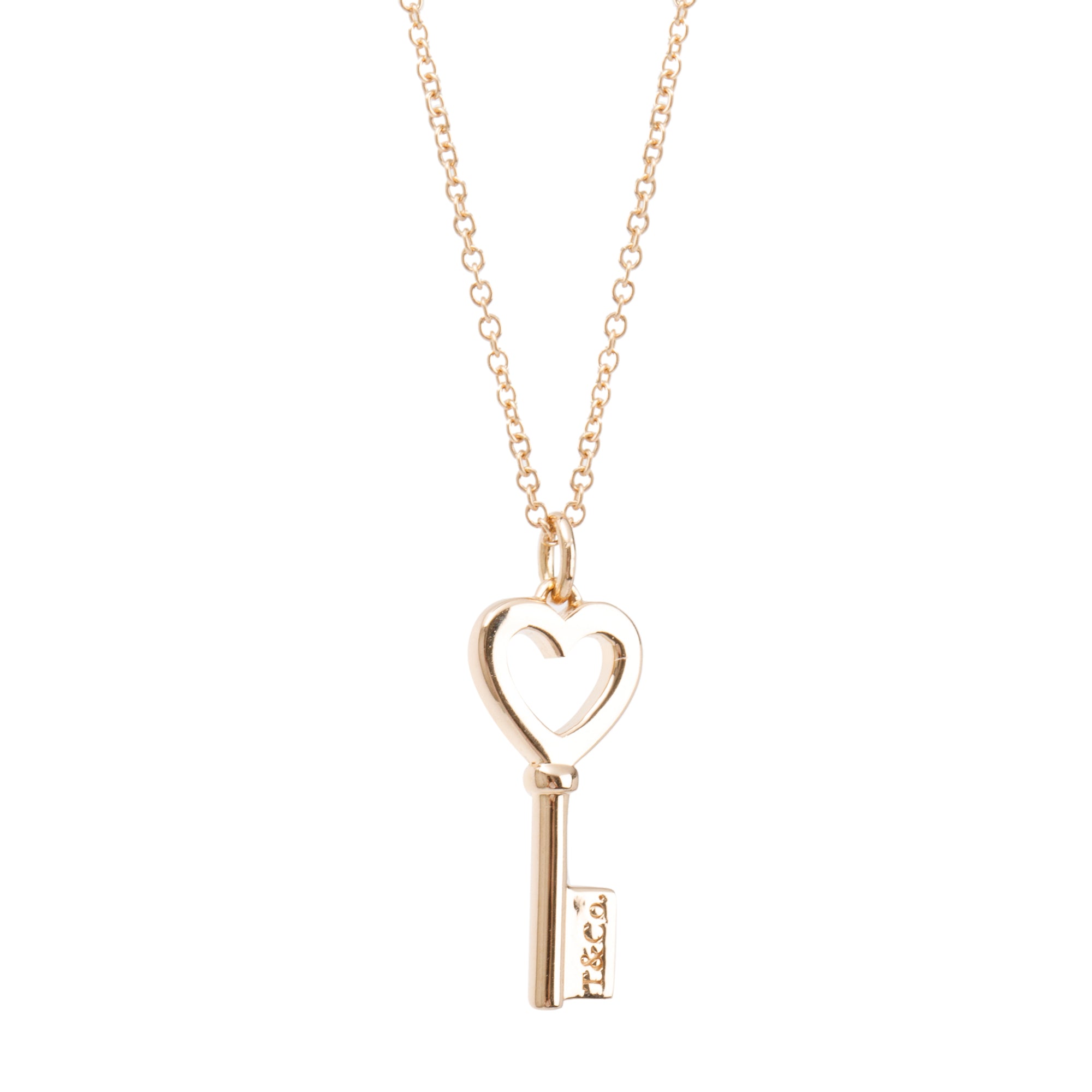 Tiffany & Co. 18k Rose Gold Mini Heart Key Pendant Necklace w/ Box