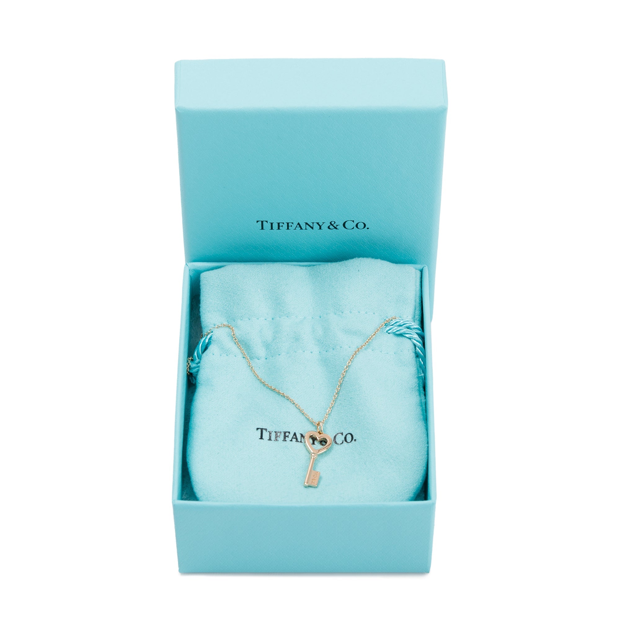 Tiffany & Co. 18k Rose Gold Mini Heart Key Pendant Necklace w/ Box