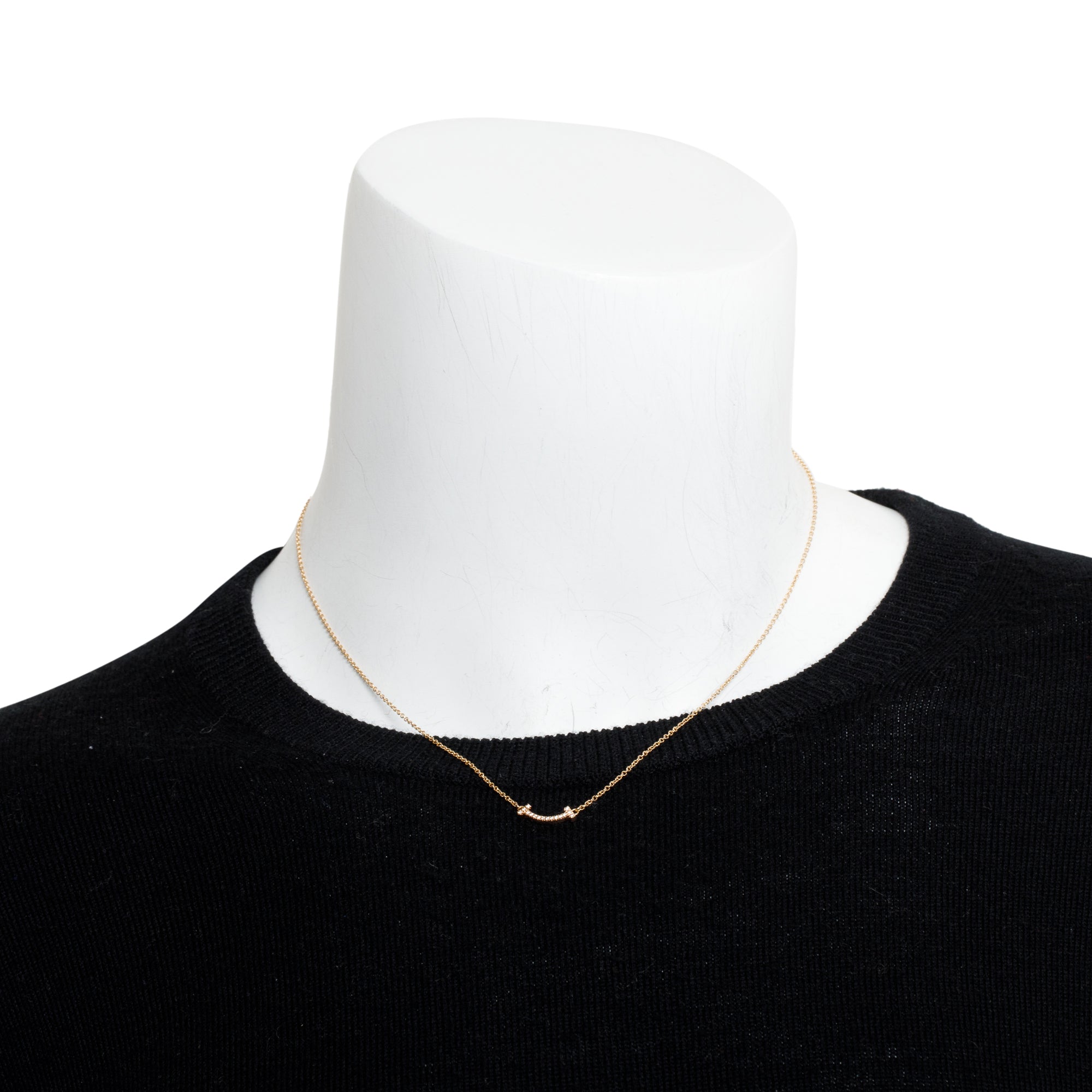 Tiffany & Co. 18k Rose Gold Mini T Smile Diamond Pendant Necklace w/ Box