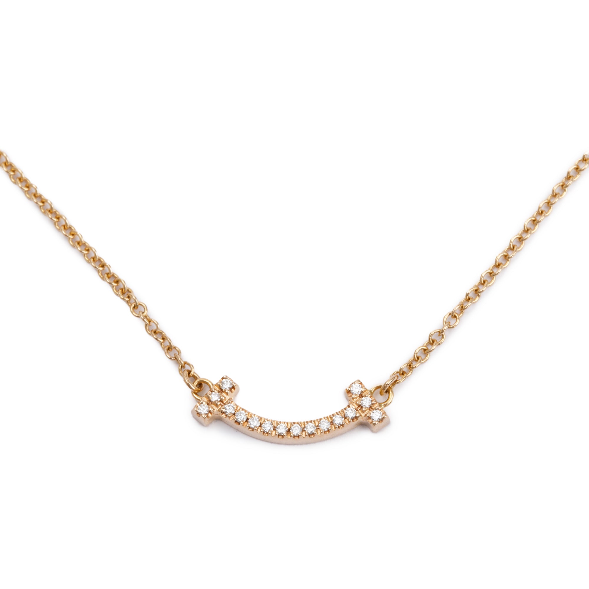 Tiffany & Co. 18k Rose Gold Mini T Smile Diamond Pendant Necklace w/ Box