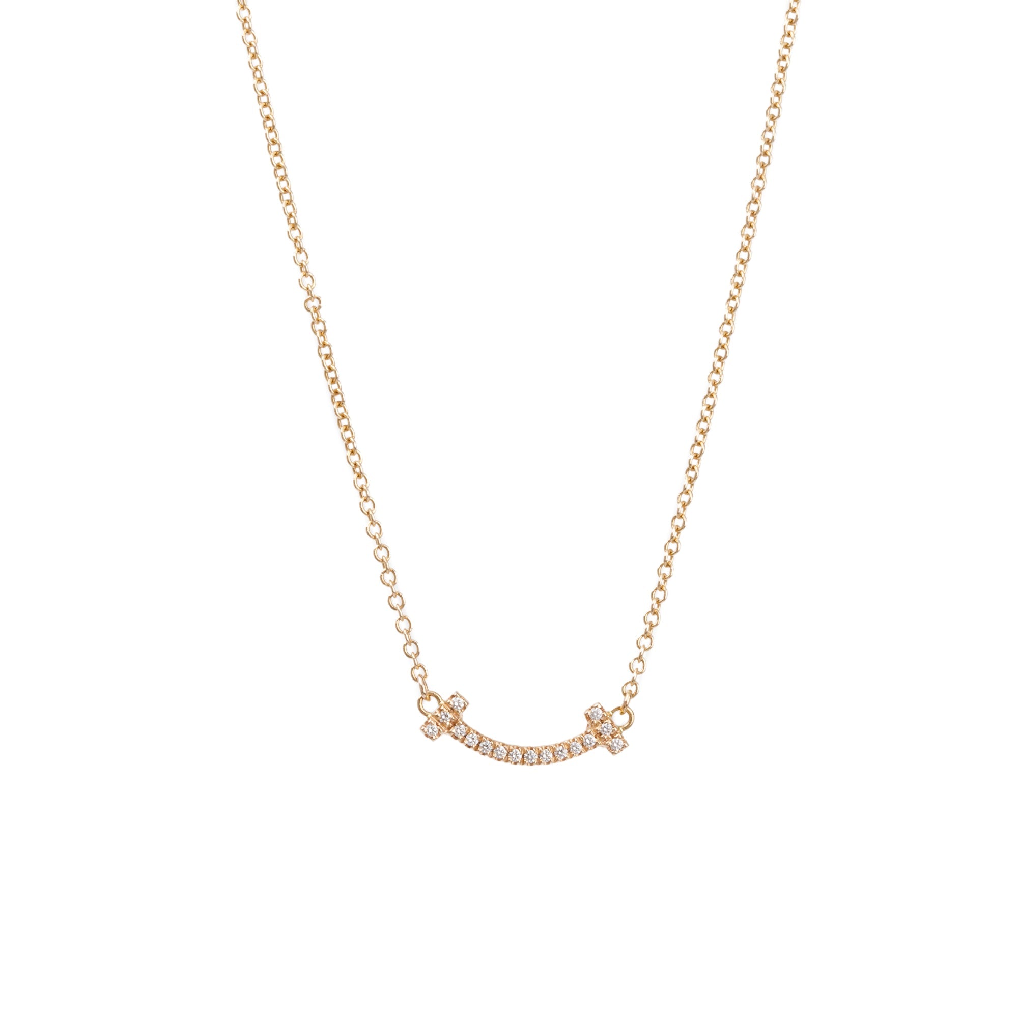 Tiffany & Co. 18k Rose Gold Mini T Smile Diamond Pendant Necklace w/ Box