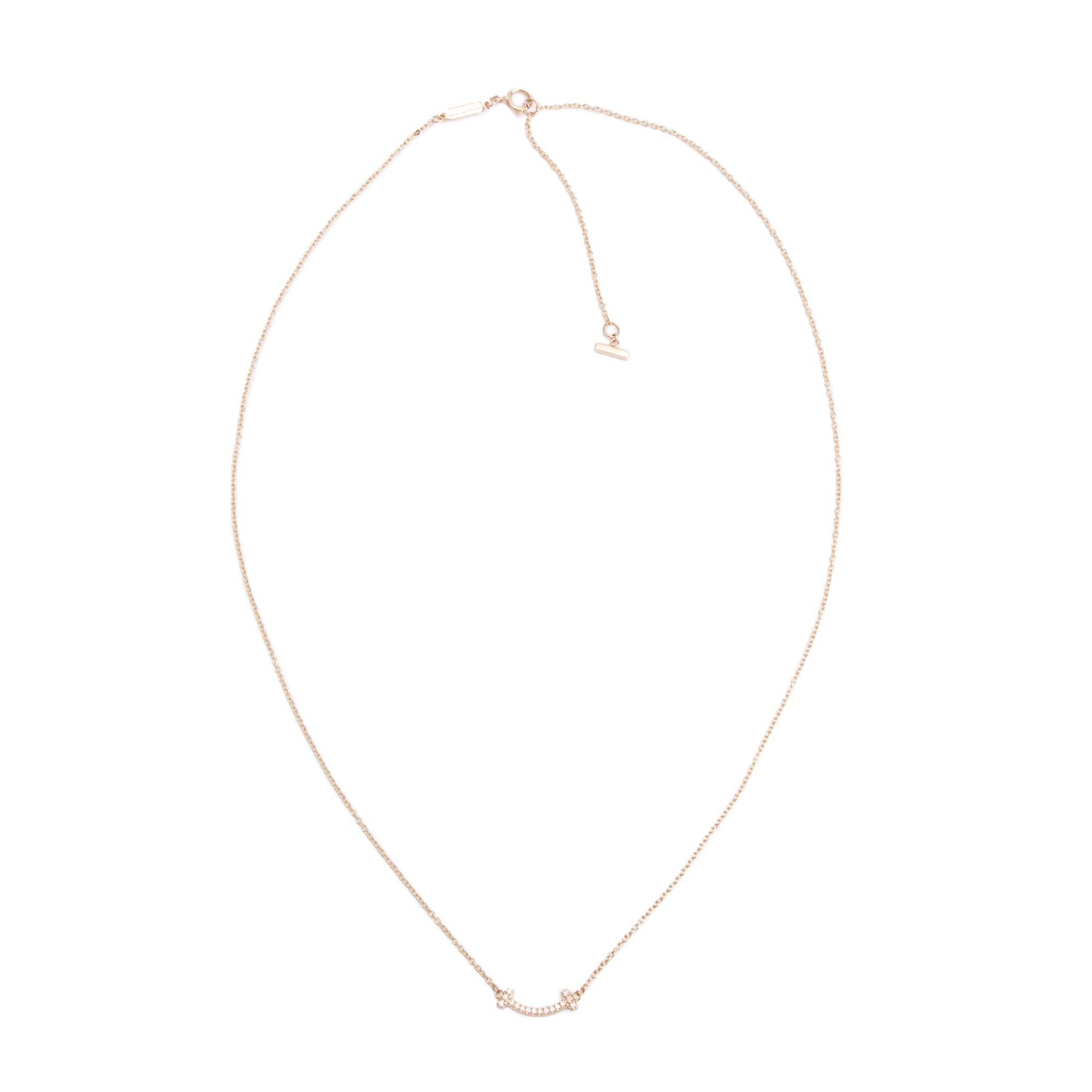 Tiffany & Co. 18k Rose Gold Mini T Smile Diamond Pendant Necklace w/ Box