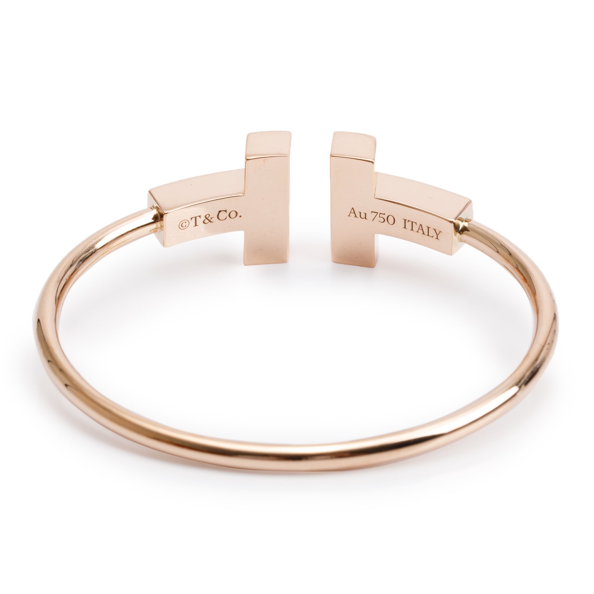 Tiffany & Co. 18k Rose Gold Mother of Pearl Wide T Wire Bracelet w/ Box