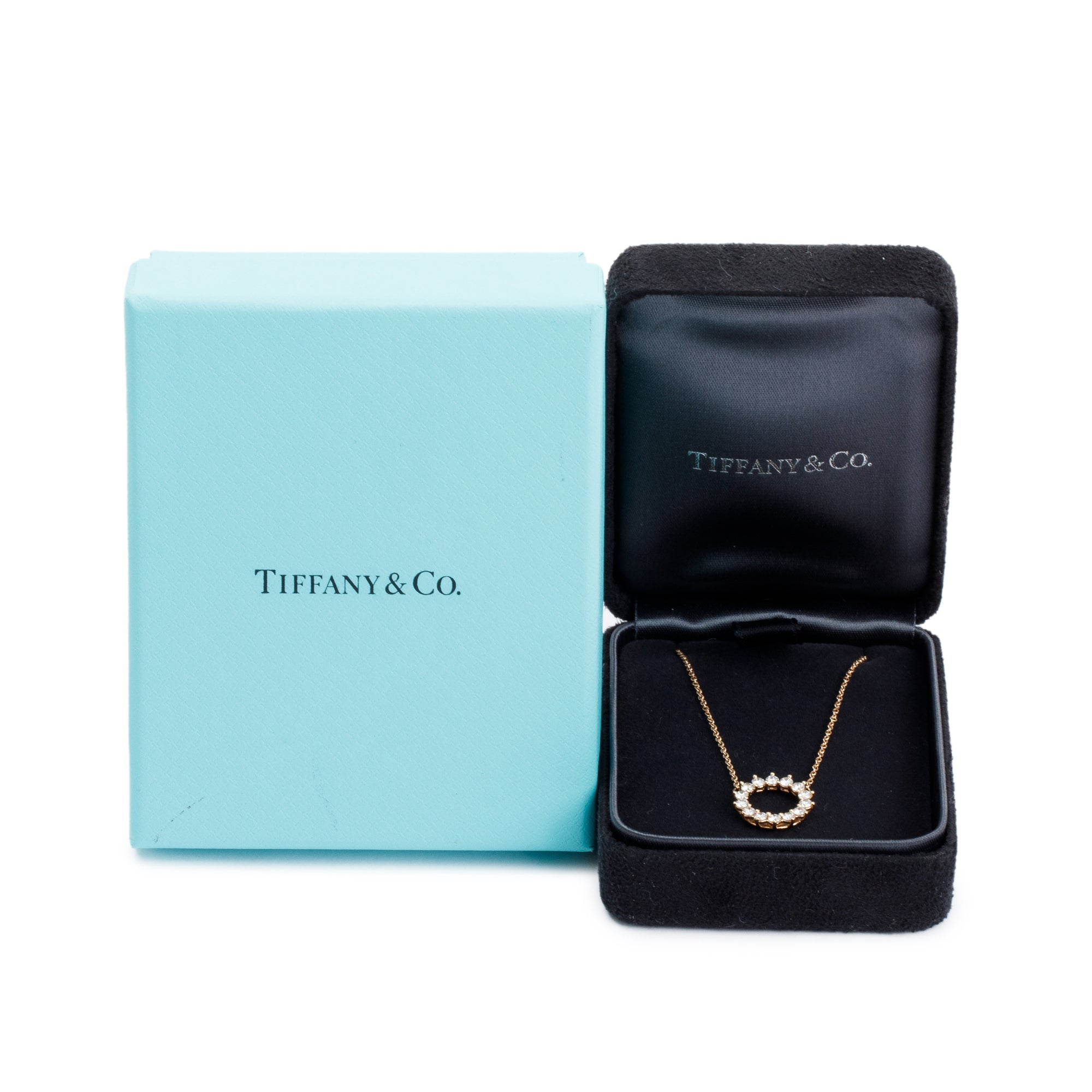 Tiffany & Co. 18k Rose Gold Open Circle Diamond Pendant Necklace, Size Small w/ Box