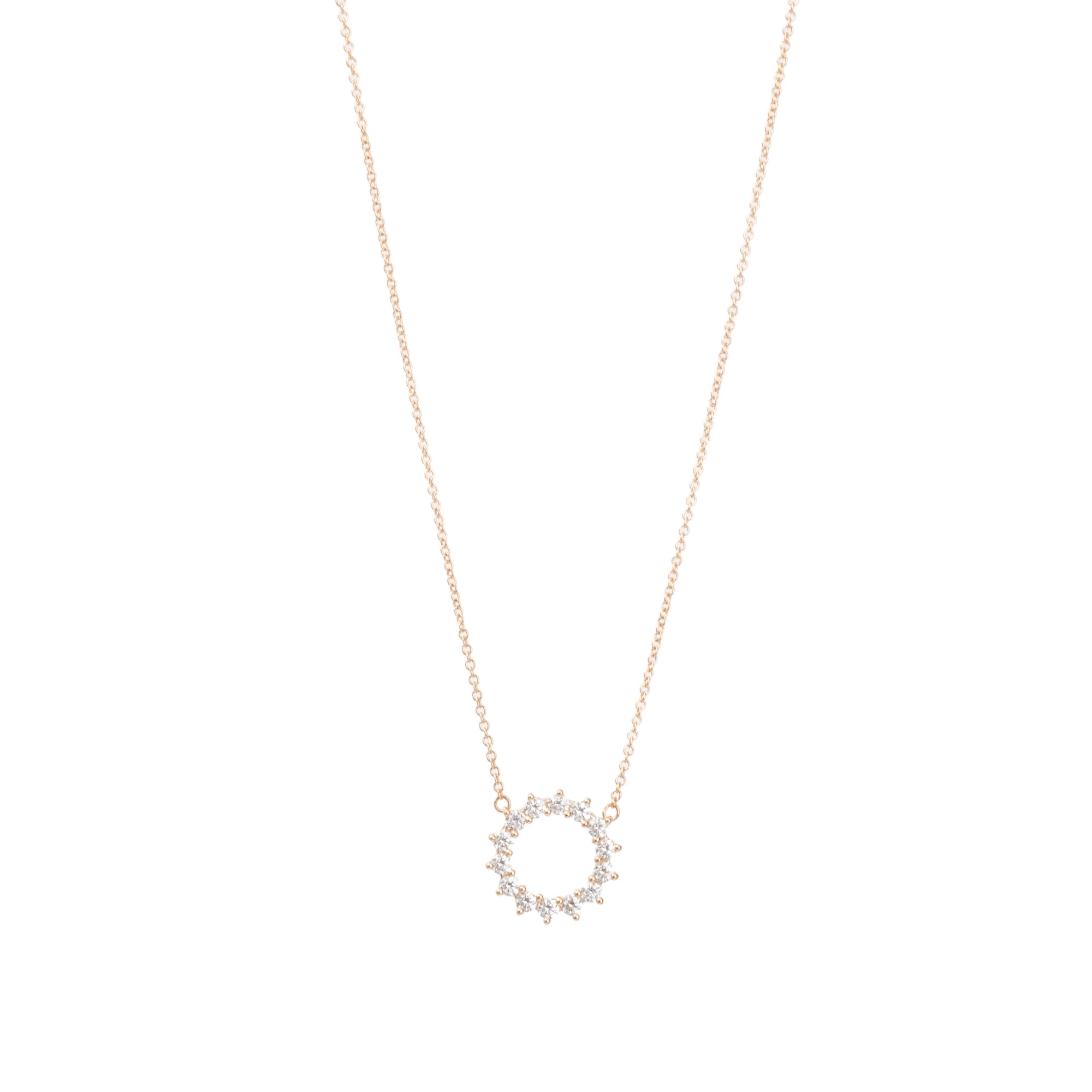 Tiffany & Co. 18k Rose Gold Open Circle Diamond Pendant Necklace, Size Small w/ Box