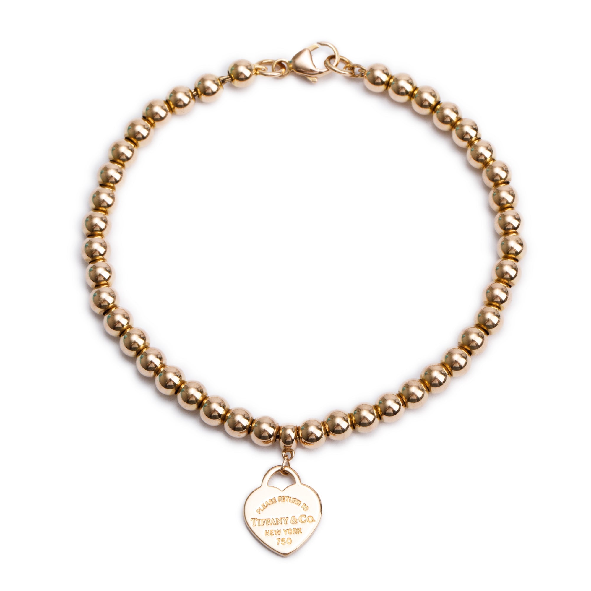 Tiffany & Co. 18k Rose Gold Return to Tiffany Mini Heart Tag 4MM Bead Bracelet w/ Box