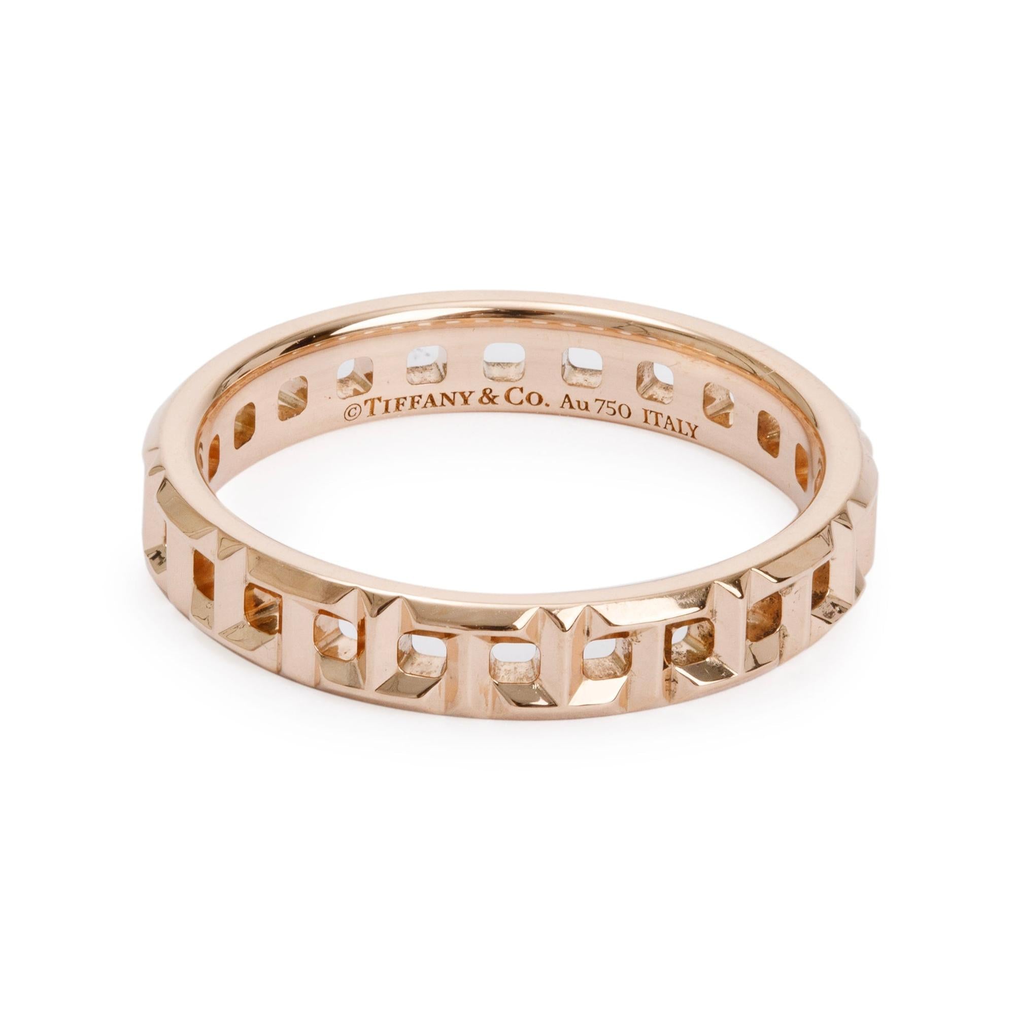 Tiffany & Co. 18k Rose Gold T True Narrow Ring, Size 6