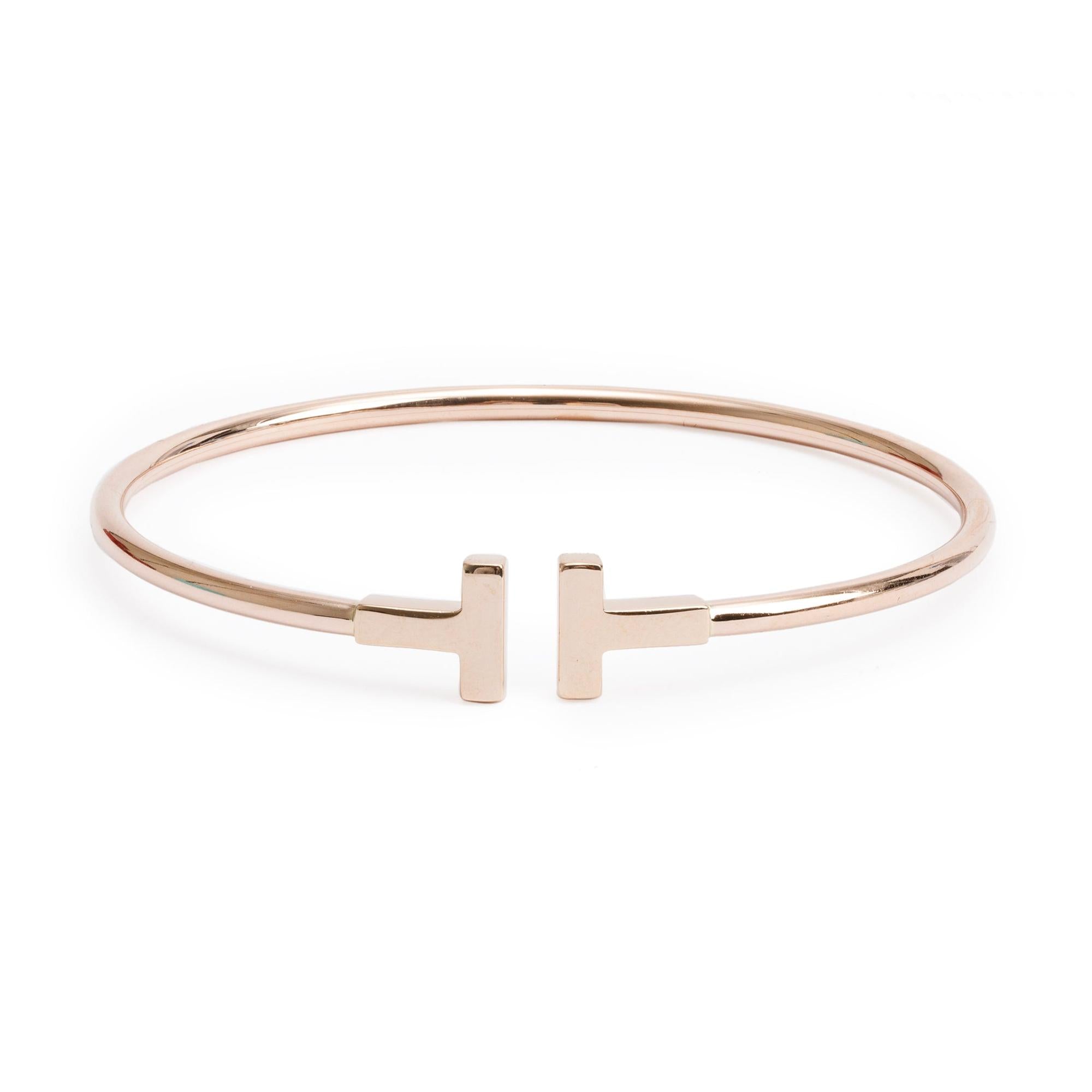Tiffany & Co. 18k Rose Gold T Wire Bracelet w/ Box & Receipt