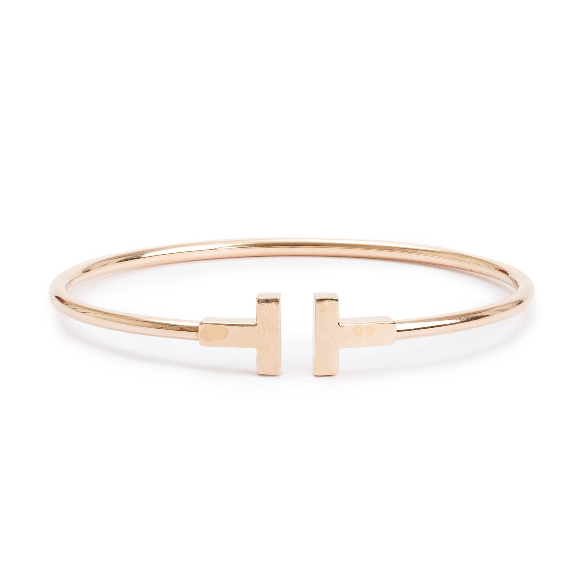 Tiffany & Co. 18k Rose Gold T Wire Bracelet w/ Box