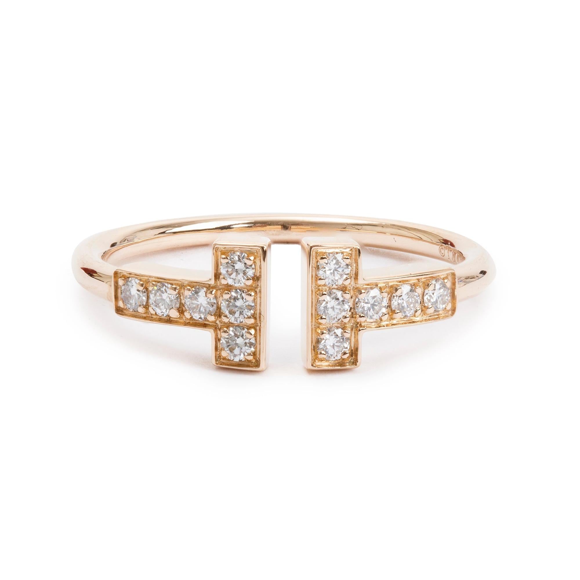 Tiffany & Co. 18k Rose Gold T Wire Diamond Ring, Size 5
