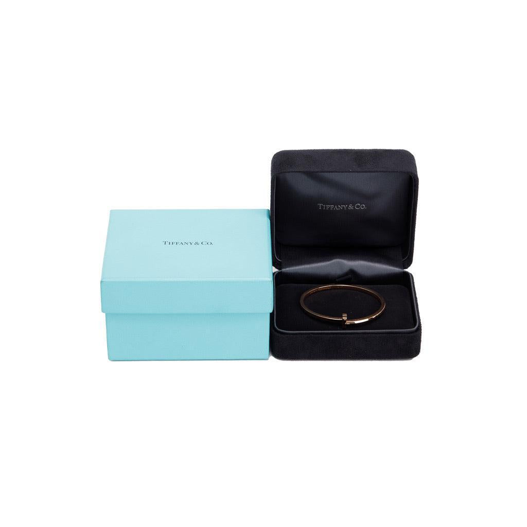 Tiffany & Co. 18k Rose Gold T1 Narrow Hinged Bangle Bracelet w/ Box